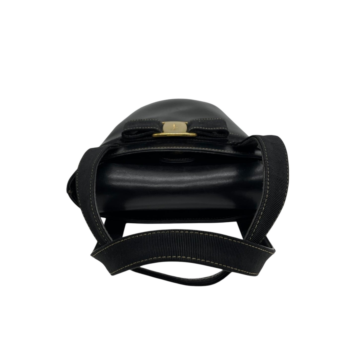 Salvatore Ferragamo サルヴァトーレ フェラガモ BA216161 ハンドバッグ ヴァラリボン 黒 ブラック レザー ゴールド金具 バケツ型 ヴィンテージ レディース B4