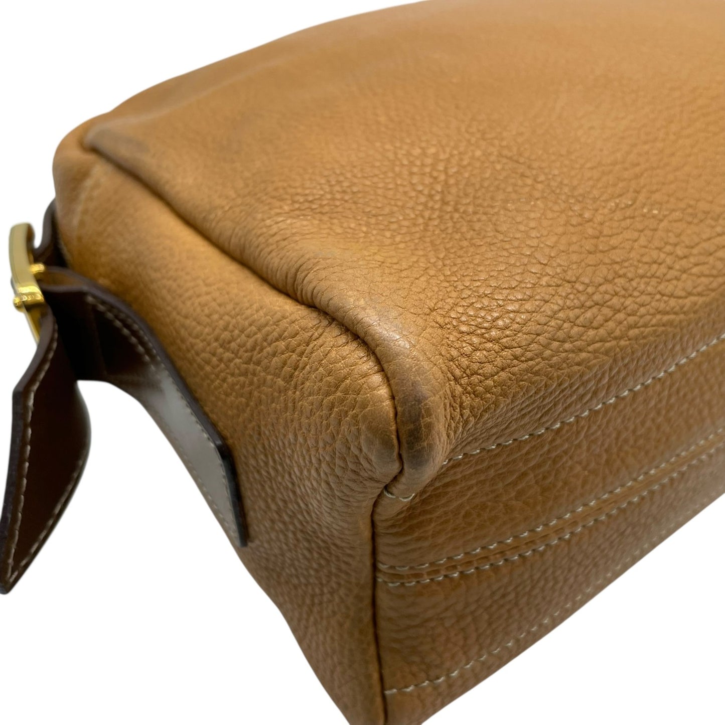 Authentic LOEWE Anagram Embossed Leather Shoulder Bag Camel Gold