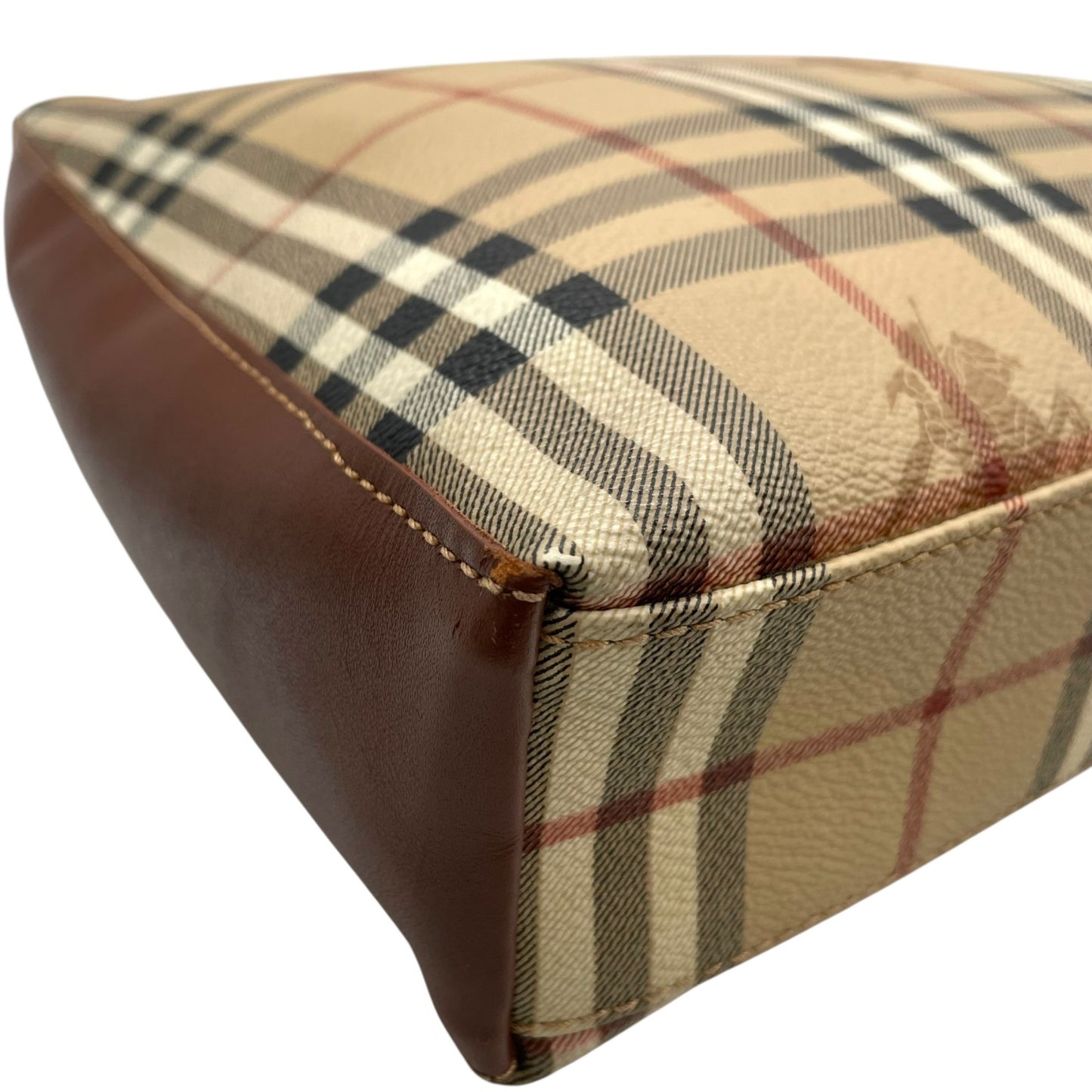 美品 BURBERRY バーバリー ノバチェック シャドーホース ワンショルダーバッグ ショルダーバッグ PVC×レザー ブラウン ヴィンテージ ゴールド金具 肩掛け C7