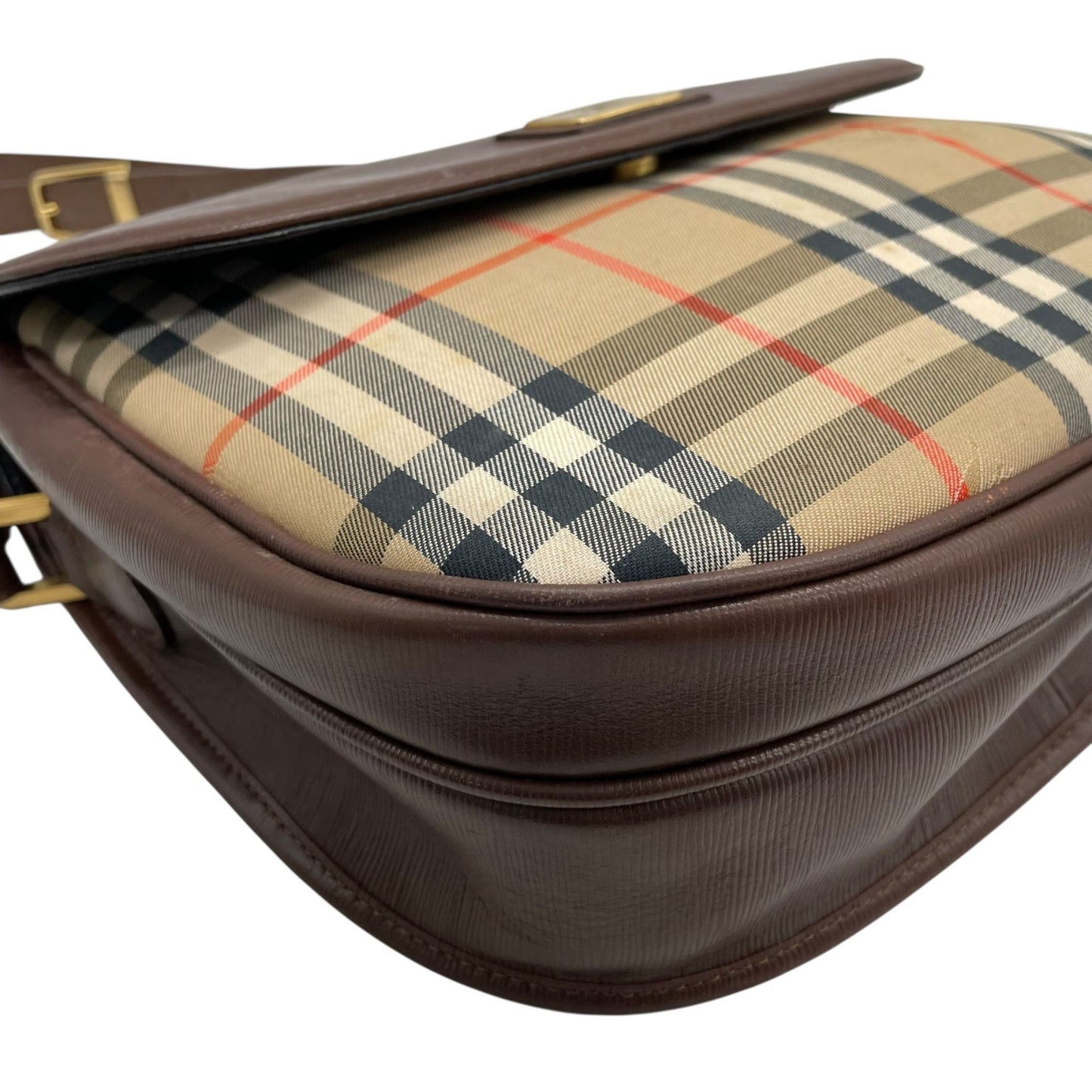 BURBERRY バーバリー ショルダーバッグ ノバチェック シャドーホース ホースロゴ 茶 ブラウン ベージュ キャンバス レザー ゴールド金具 ポシェット 斜め掛け可 ヴィンテージ レディース K13