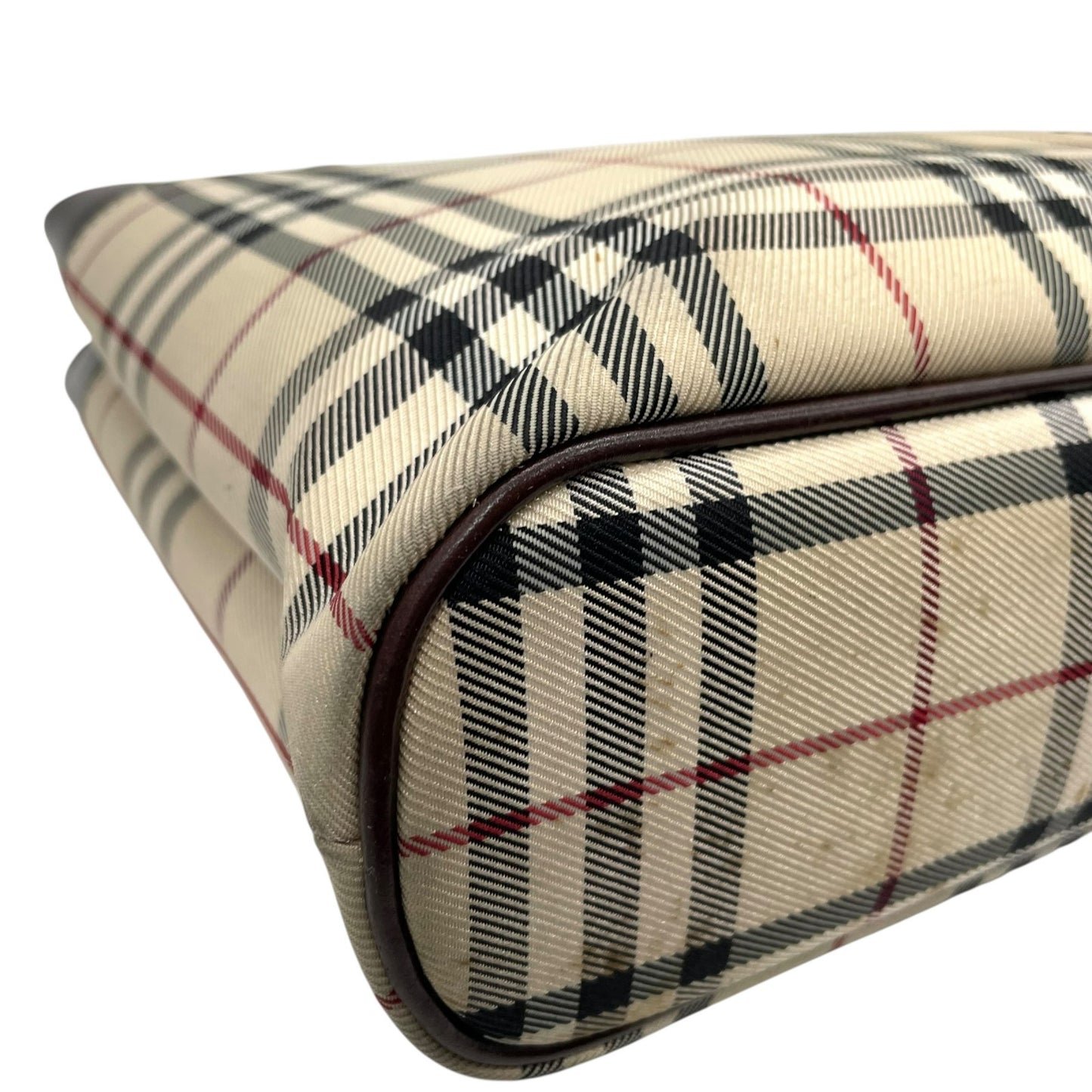 Burberry バーバリー トートバッグ ハンドバッグ ノバチェック キャンバス×レザー メタルロゴプレート ベージュ×ブラウン ユニセックス K8