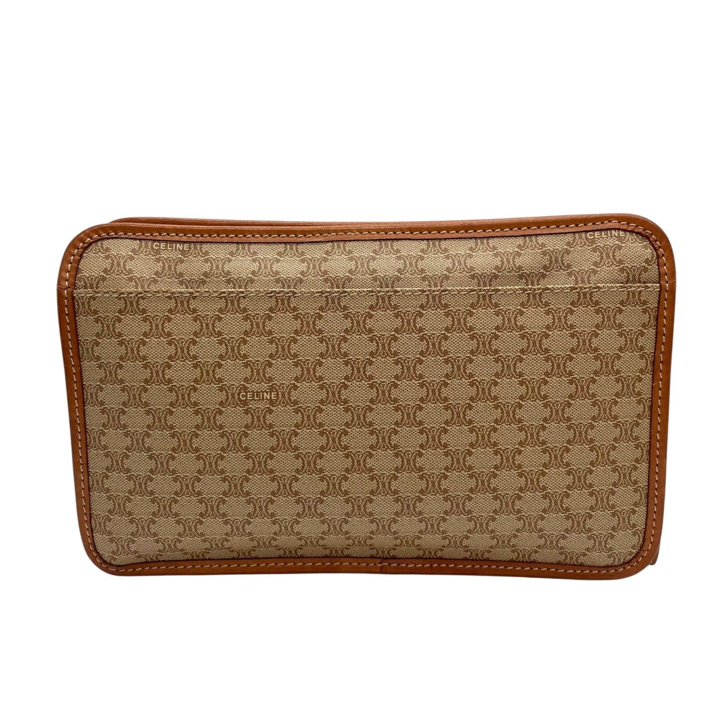 セリーヌ CELINE マカダム柄 クラッチバッグ セカンドバッグ ベージュ ブラウン 茶色 トリオンフロゴ PVC×レザー ヴィンテージ バッグ U9