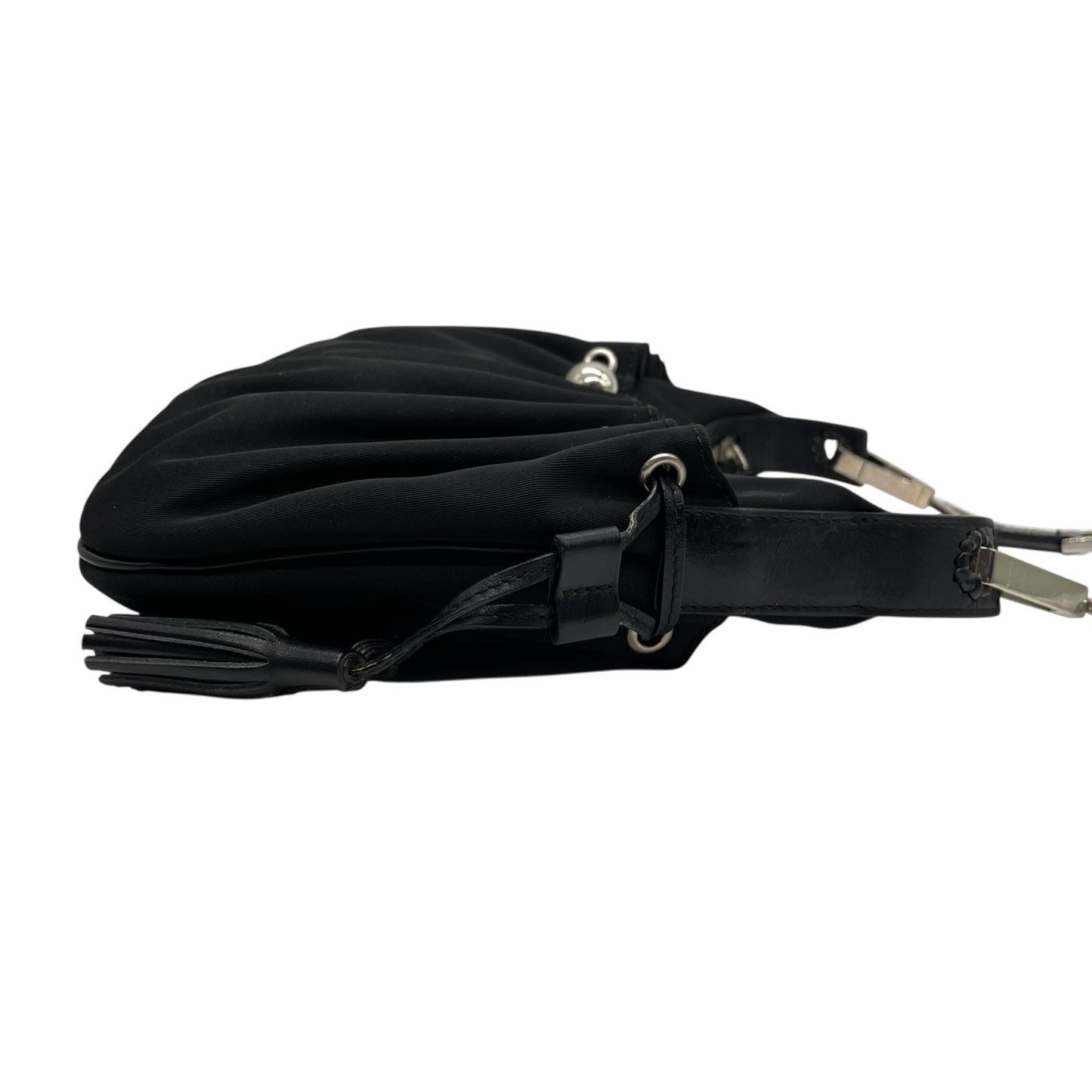 美品 ジバンシー ジバンシィ GIVENCHY ブラック 黒 ワンショルダー ショルダーバッグ ナイロン×レザー タッセル付き シルバー金具 高級 ハンドバッグ レディース K11