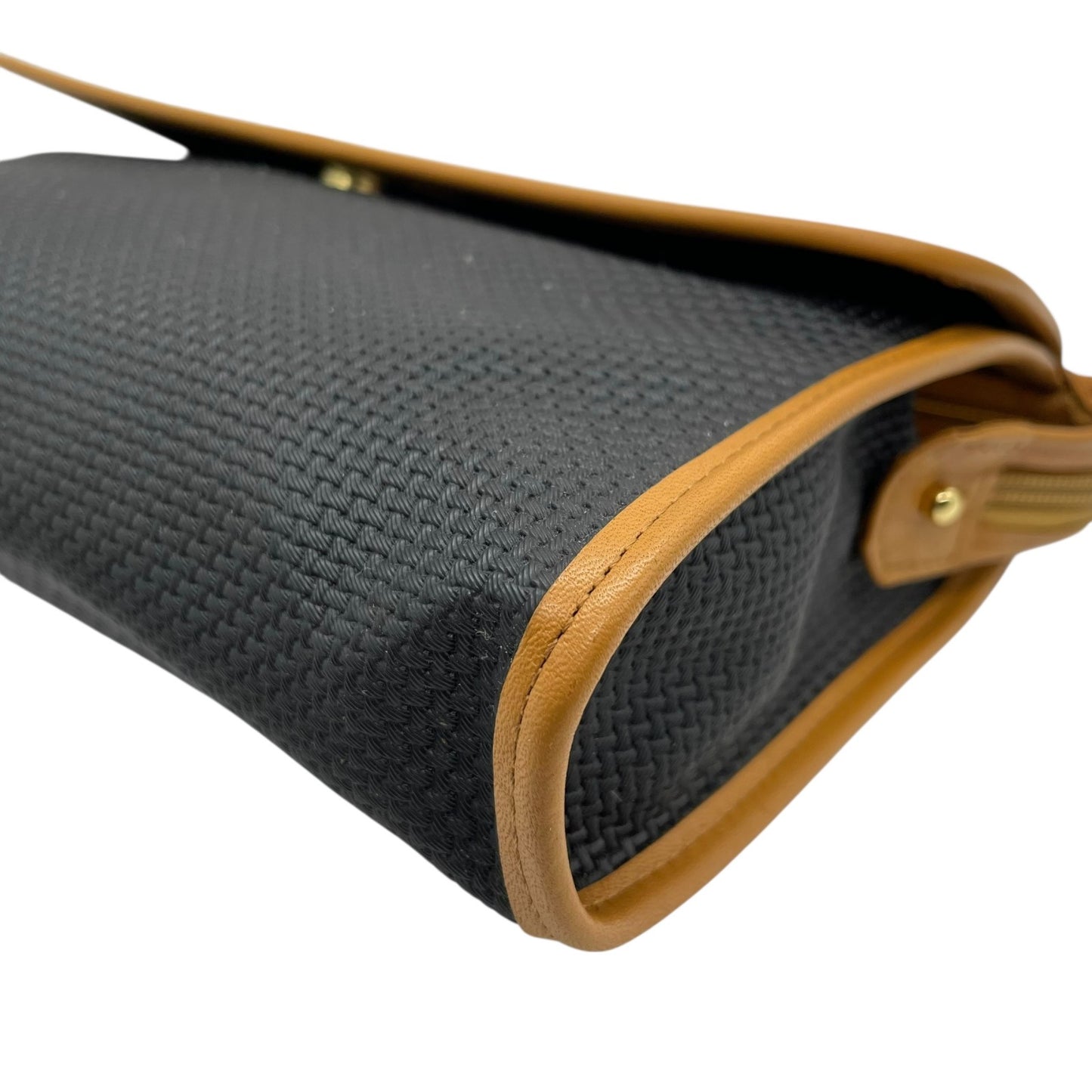 美品 Yves Saint Laurent イヴ サンローラン クラッチバッグ YSLロゴ 紺 ネイビー キャメル ブラウン PVC レザー ゴールド金具 ファスナー開閉 フラップ メンズ レディース ヴィンテージ B3