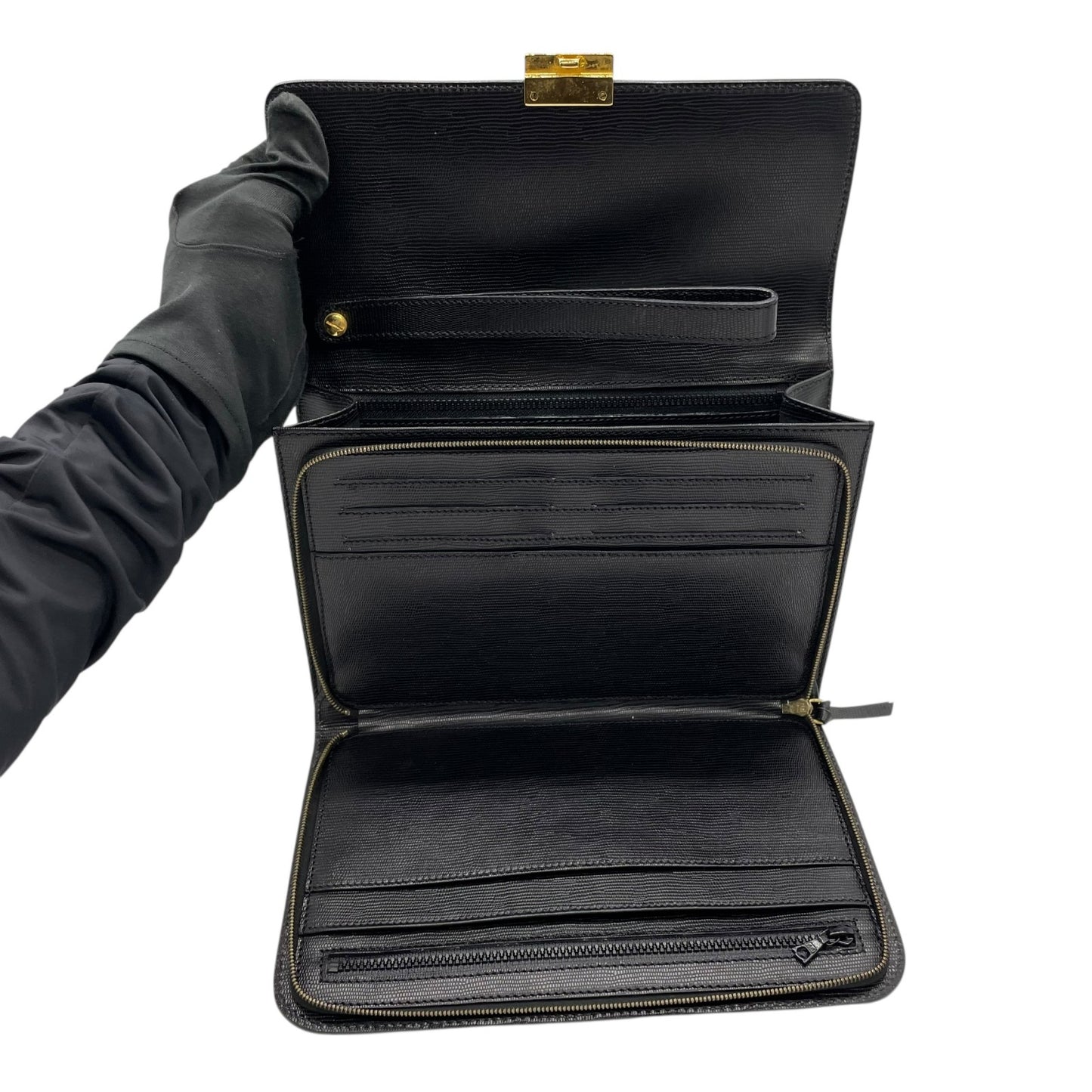 美品 CELINE セリーヌ クラッチバッグ セカンドバッグ レザー 黒 ブラック ゴールド金具 鍵付き メンズ ヴィンテージ B2