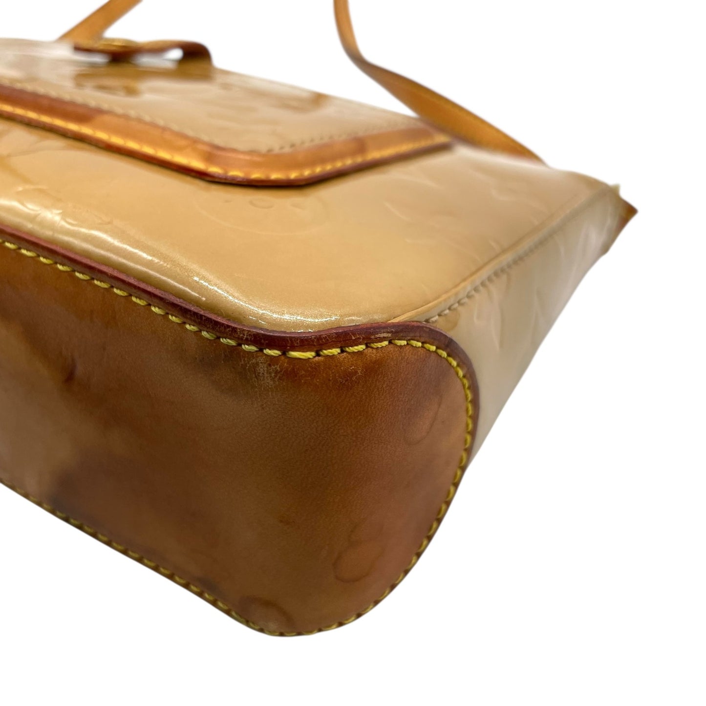 LOUIS VUITTON ルイヴィトン モノグラム ヴェルニ ハンドバッグ マロリー・スクエア M91197 アクセサリーポーチ ミニバッグ ハンドバッグ ワンショルダー 肩掛け可 キャメル ブラウン パテントレザー ゴールド金具 レディース K4