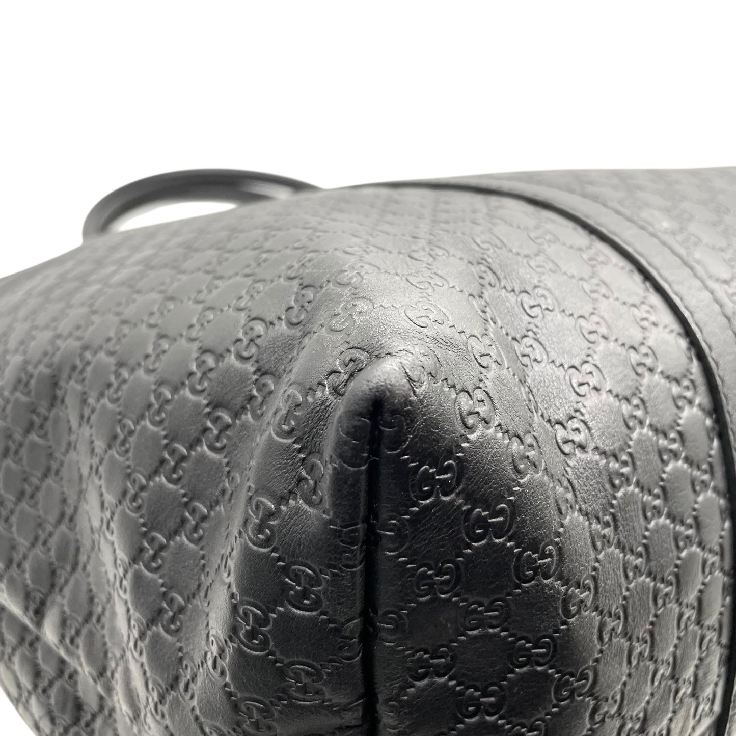 美品 GUCCI グッチ マイクログッチシマ トートバッグ 449648 黒 ブラック レザー ゴールド金具 肩掛け可 A4収納可 メンズ レディース E