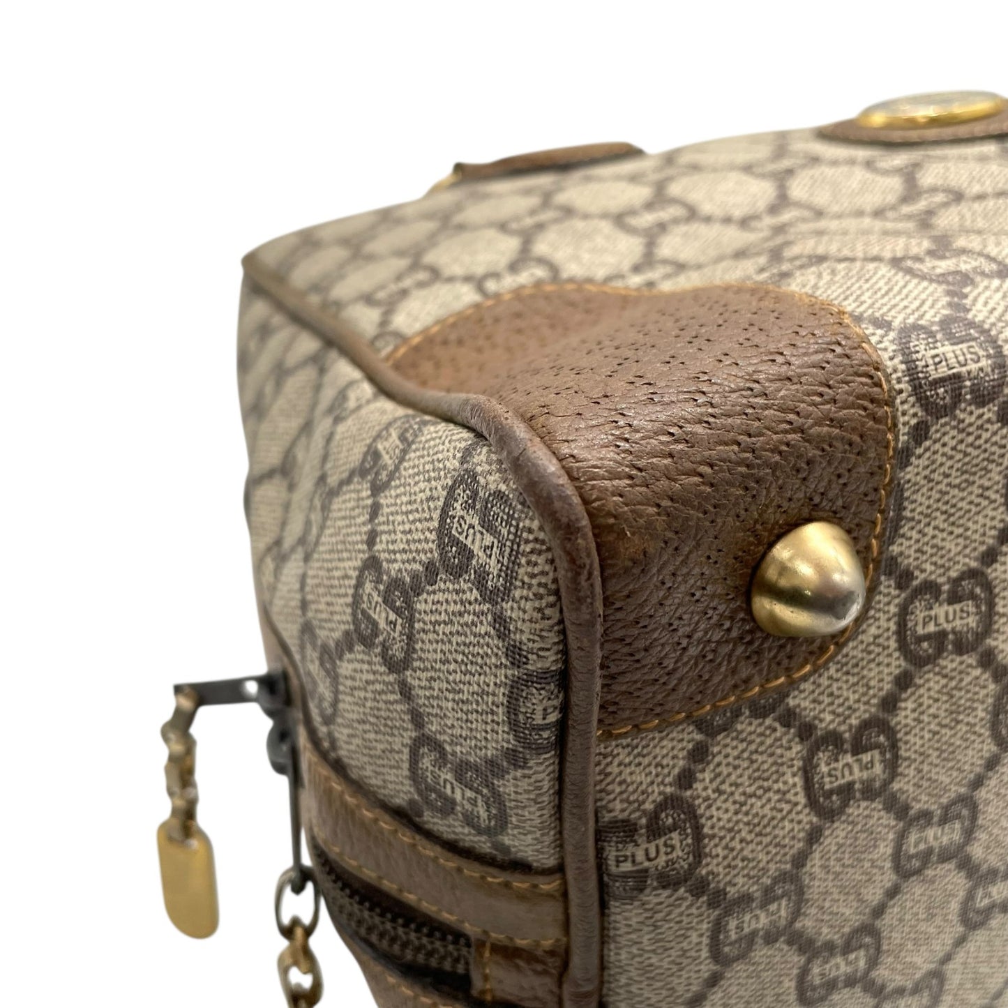 GUCCI グッチ GGプラス グッチプラス ハンドバッグ グレー ベージュ PVC レザー ゴールド金具 オールドグッチ ヴィンテージ レディース A