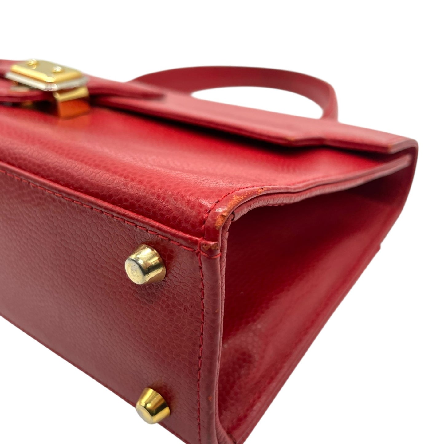 HERNO ヘルノ ハンドバッグ レザー レッド 赤 金金具 ゴールド金具 ヴィンテージ U8
