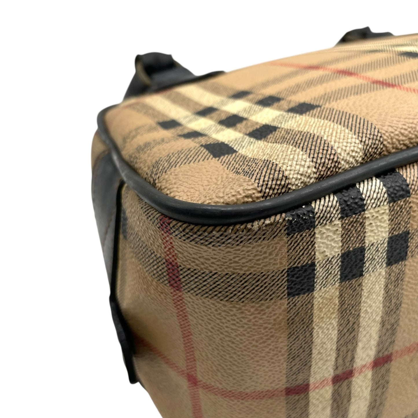 BURBERRY バーバリー ミニボストンバッグ ハンドバッグ ノバチェック シャドーホース シェルター ベージュ 黒 ブラック ゴールド金具 PVC レザー ファスナー開閉 手提げ ヴィンテージ レディース K6