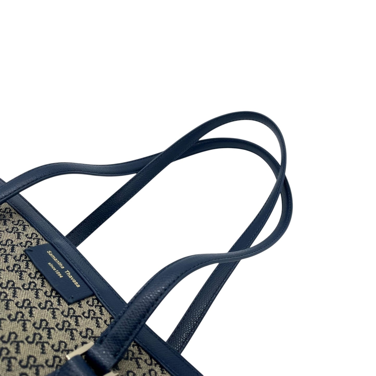 サマンサタバサ Samantha Thavasa トートバッグ ロゴジャガード 紺 ネイビー 肩掛け A4収納可 上品 T2