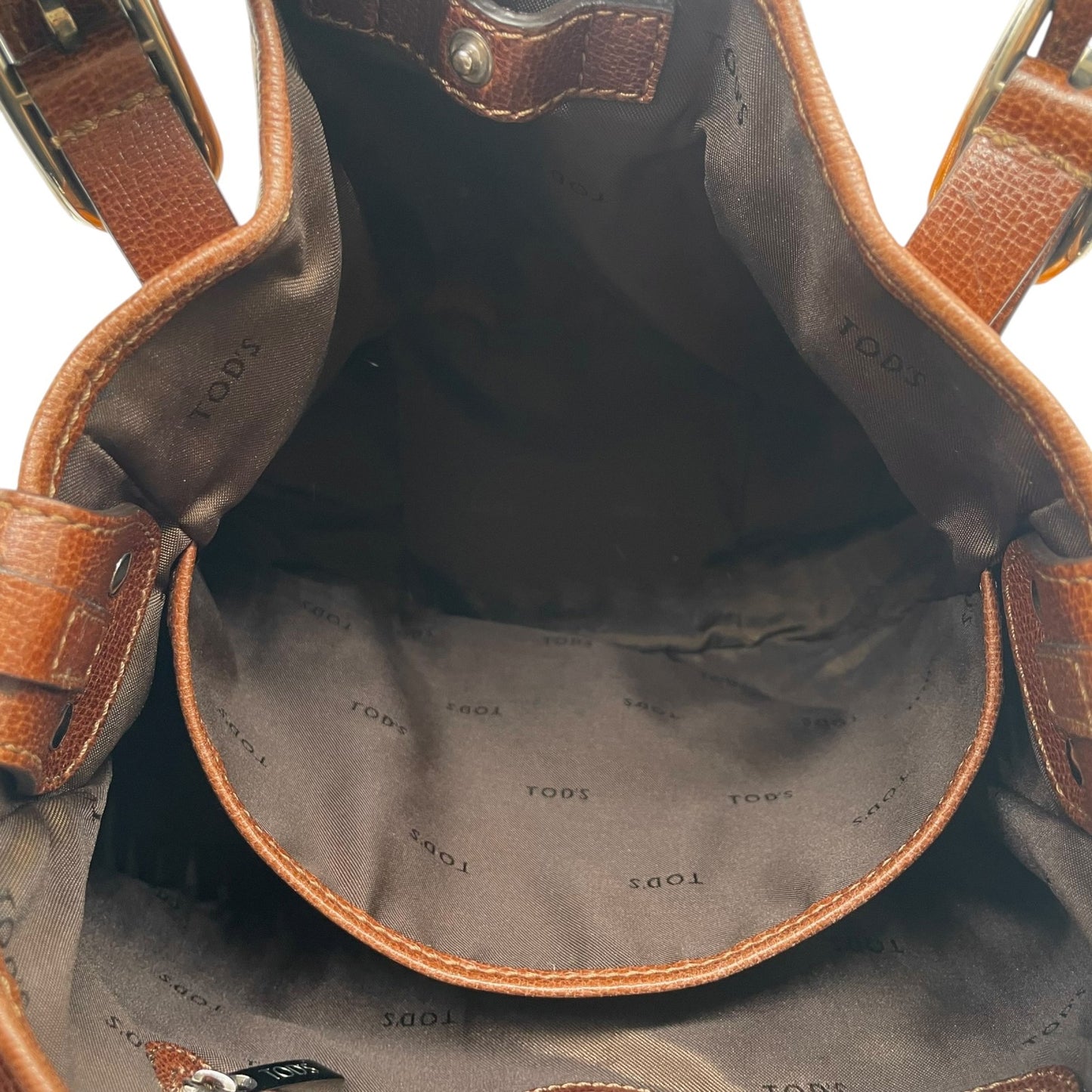 トッズ TOD’S レザー×ナイロン 2WAY トートバッグ ショルダーバッグ 茶色 ブラウン 光沢 大容量 レディース S95