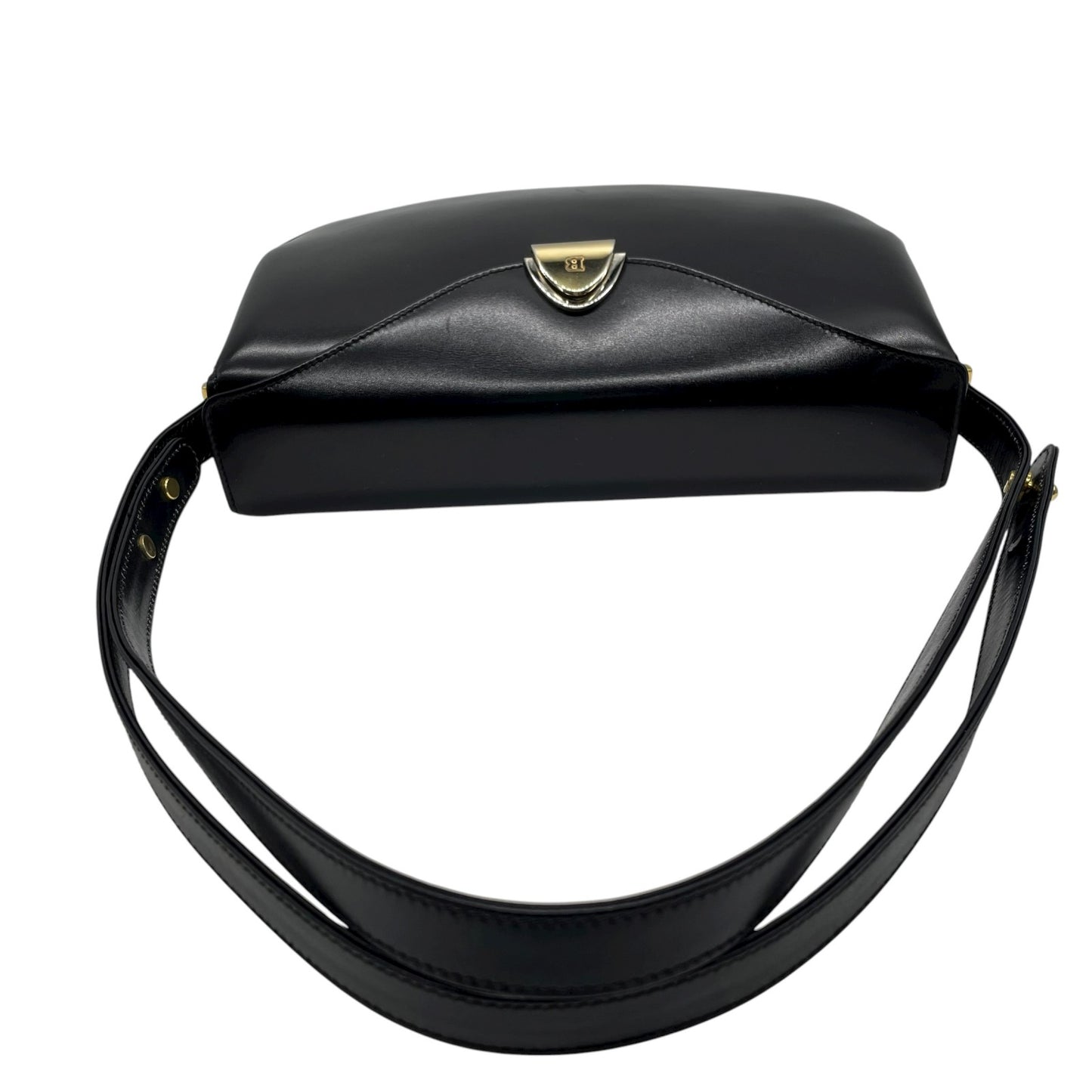 美品 バリー BALLY ショルダーバッグ ワンショルダー ハンドバッグ 2WAY レザー 黒 ブラック 金金具 ゴールド金具 トライアングルロゴ フラップ ヴィンテージ D4