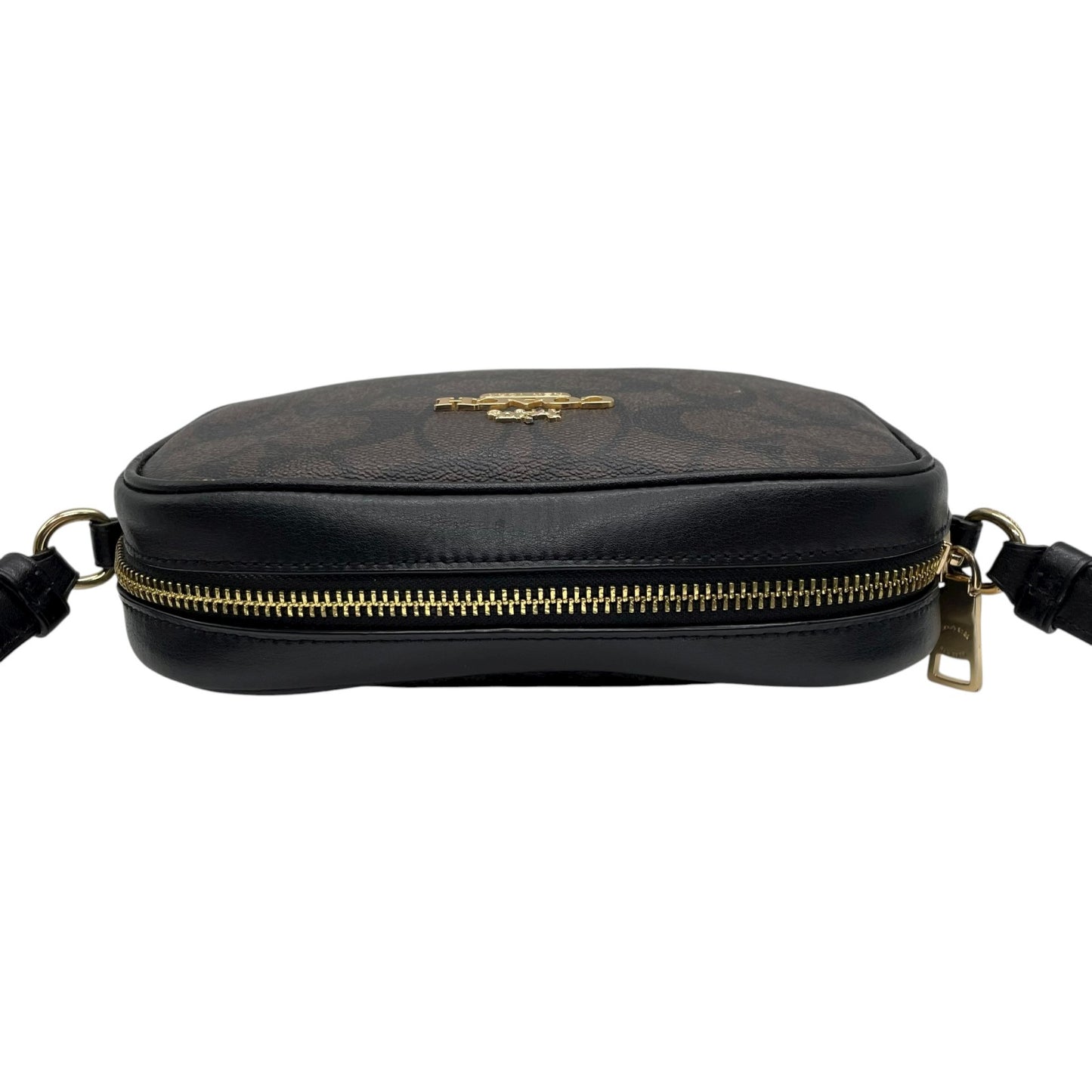 美品 コーチ COACH シグネチャー PVC レザー クロスボディ カメラバッグ ショルダーバッグ C9926 茶色 ブラウン 黒 ブラック ゴールド金具 金金具 ミニバッグ 1