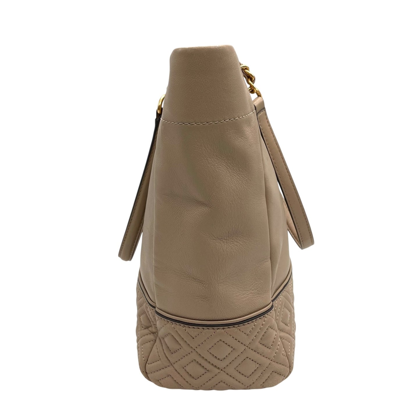 トリーバーチ TORY BURCH レザー トートバッグ チェーンショルダー ベージュ ロゴ エンボス 高級感 E10