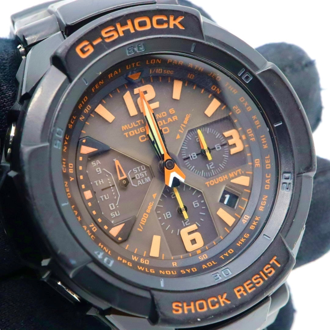 美品 CASIO カシオ G-SHOCK グラビティマスター GW-3000B ブラック オレンジ タフソーラー 電波ソーラー マルチバンド6 クロノグラフ スカイコックピット アナログ メンズ ウォッチ 腕時計 G4
