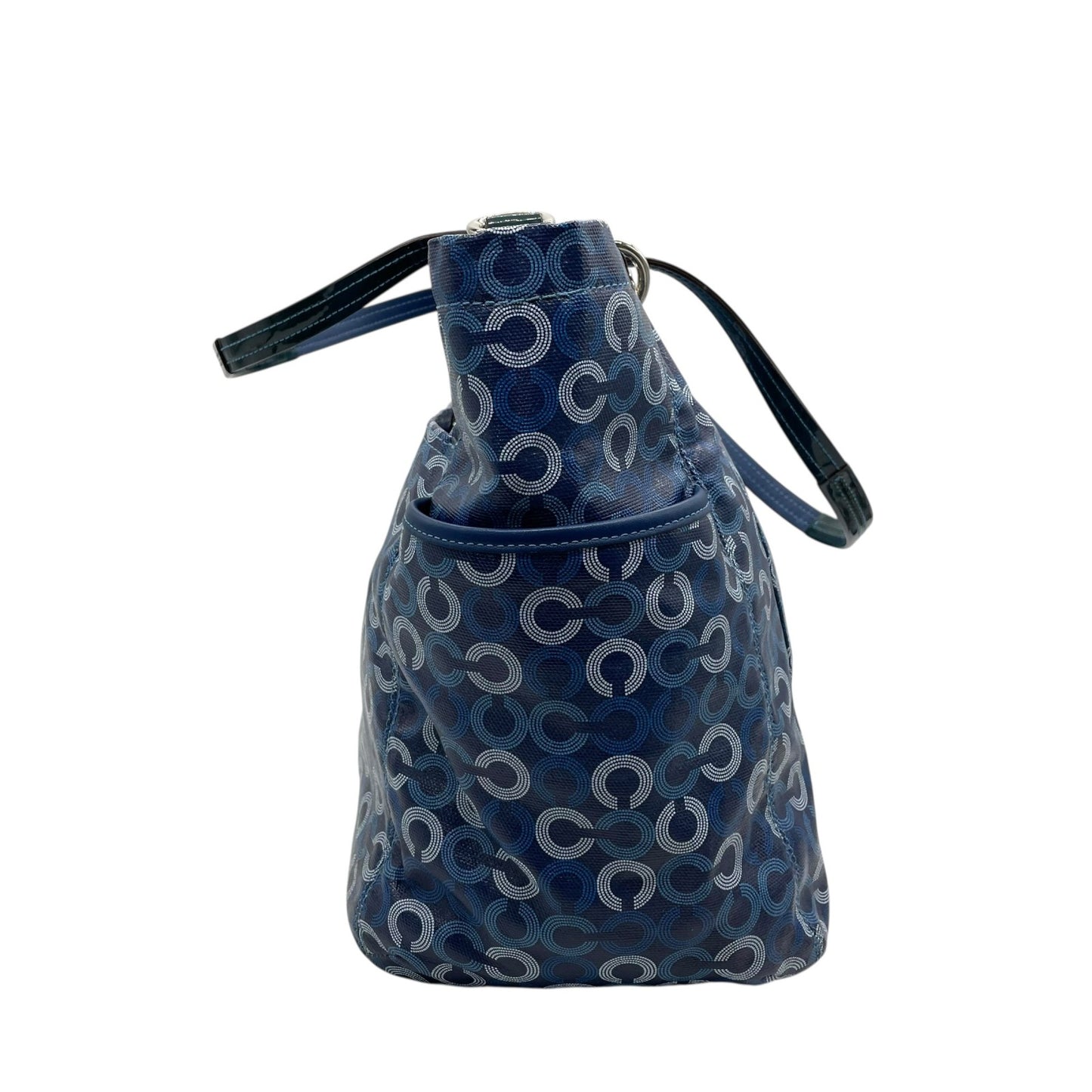 美品 コーチ COACH トートバッグ ショルダーバッグ 2WAY シグネチャー サークル柄 紺 ネイビー A4収納可 ショルダーストラップ付 U10