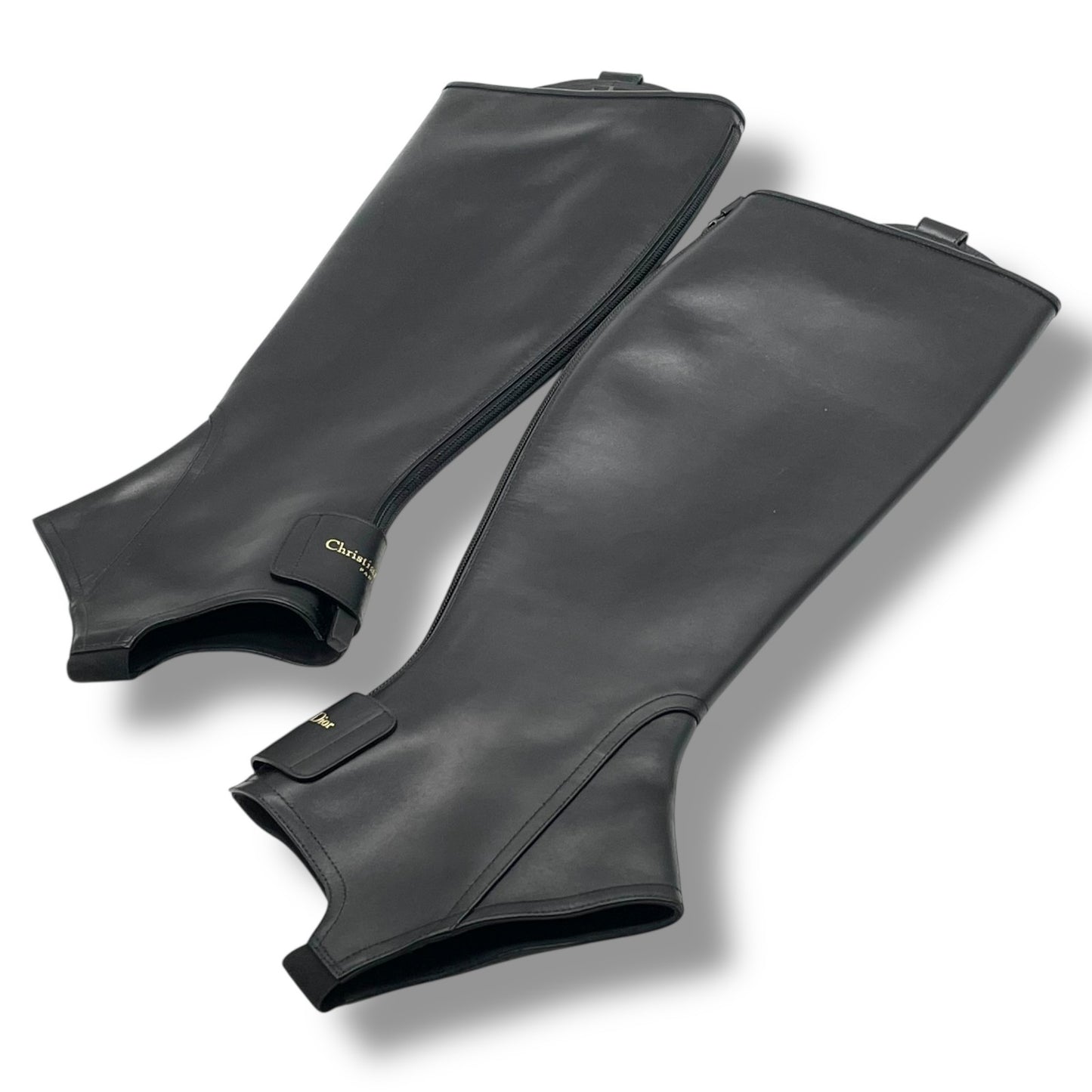 極美品 クリスチャン ディオール Christian Dior レザー ブーツカバー 37 黒 ブラック 本革 モード 乗馬風 R