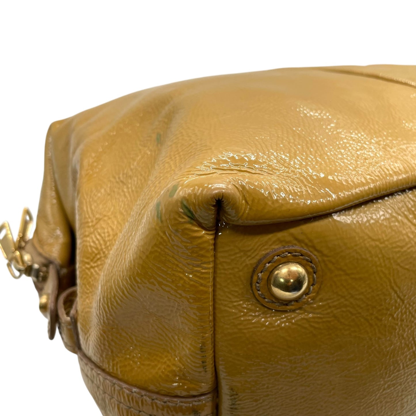 イヴサンローラン YSL ボストンバッグ Yライン パテントレザー ハンドバッグ キャメル ゴールド金具 ロゴ刻印 A2