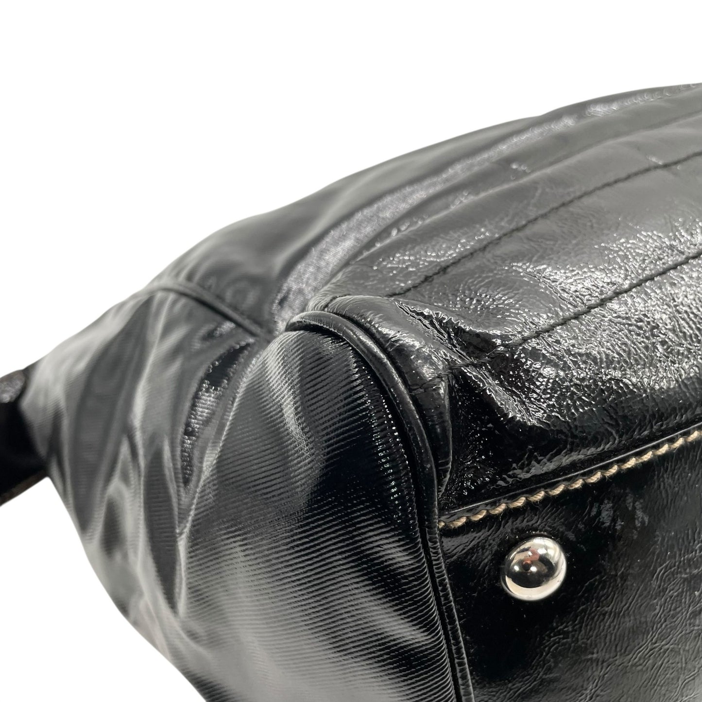 美品 グッチ GUCCI ハンドバッグ ショルダーバッグ ブラック 黒 2way パテントレザー インターロッキングG GGロゴ 手提げ 斜め掛け可 シルバー金具 レディース B2