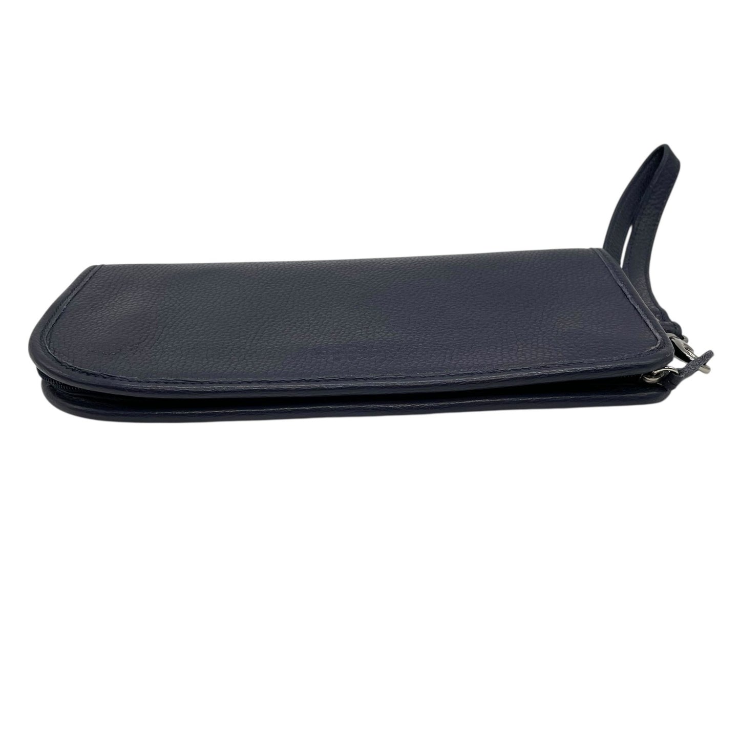 美品 トラモンターノ TRAMONTANO クラッチバッグ セカンドバッグ 紺 ネイビー レザー シボ革 シルバー金具 ストラップ付 メンズ S21