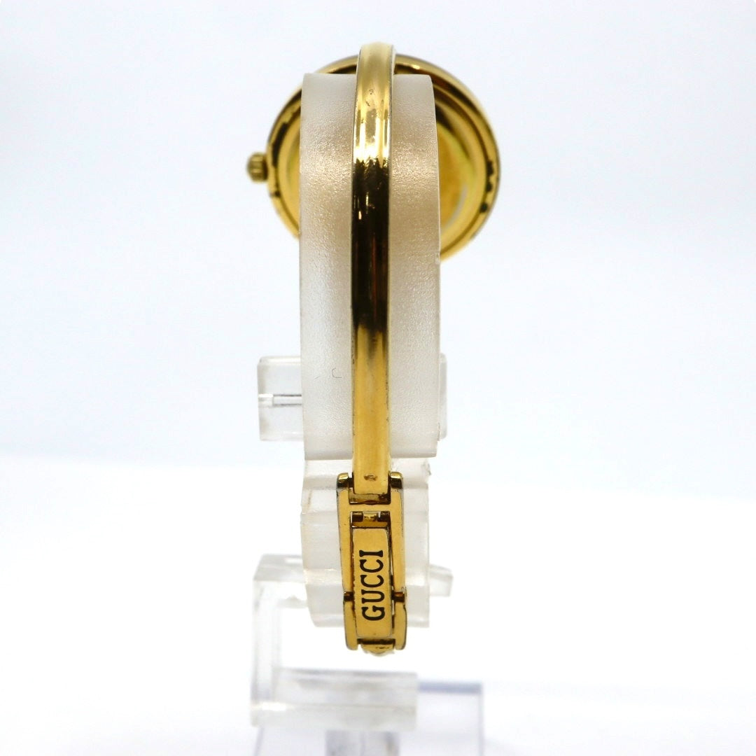 【美品/電池交換済】グッチ GUCCI チェンジベゼル 11/12.2 腕時計 レディースウォッチ クオーツ バングルウォッチ ゴールド ホワイト文字盤 ヴィンテージ アンティーク クラシック エレガント 人気モデル ブラウンベゼル クリーニング済み G3