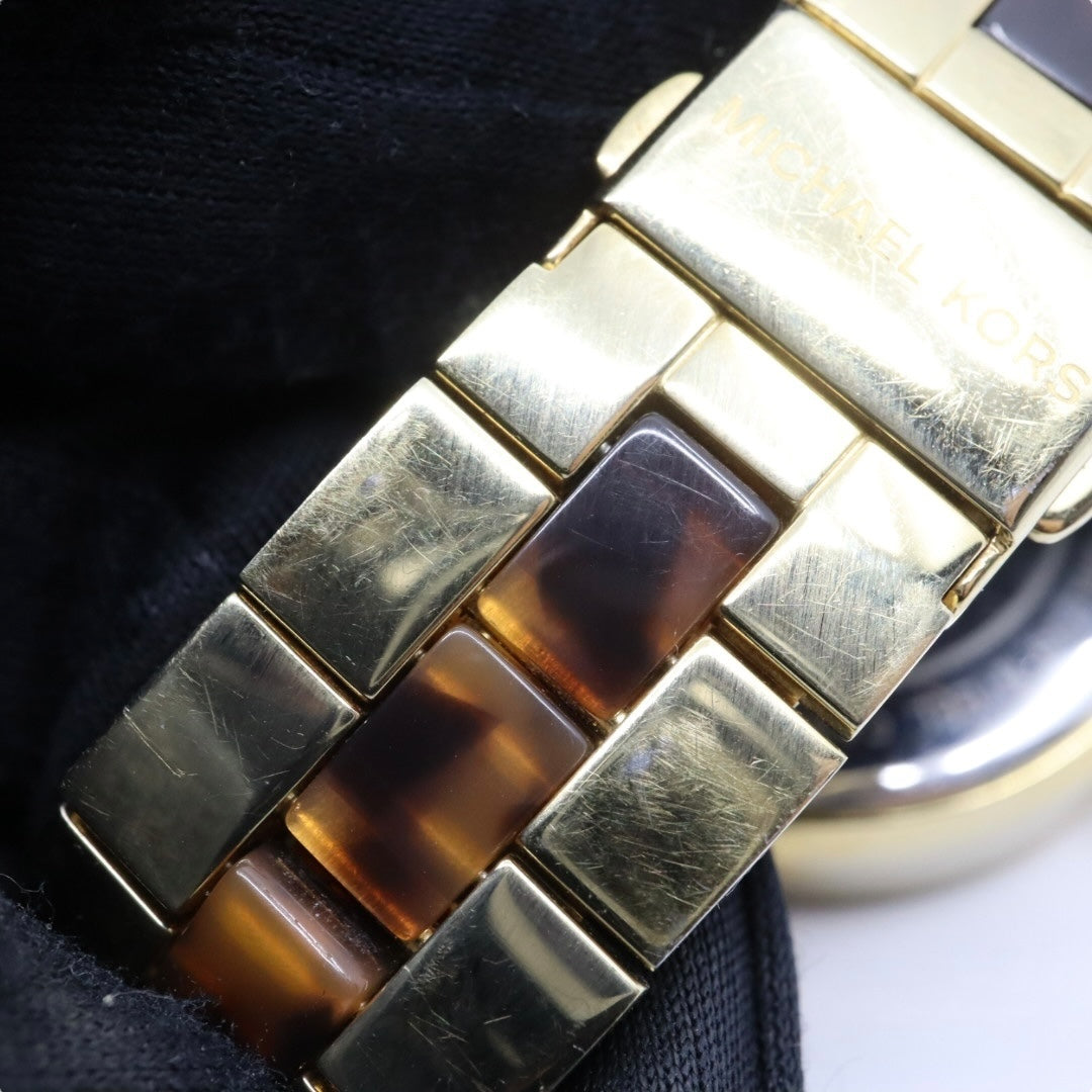 美品 電池交換済 クリーニング済 マイケルコース MICHAEL KORS 腕時計 MK-6471 レディースウォッチ クォーツ ゴールド べっ甲柄 ステンレススチール アナログ マルチファンクション エレガント クラシック ドレスウォッチ 稼働品 G3