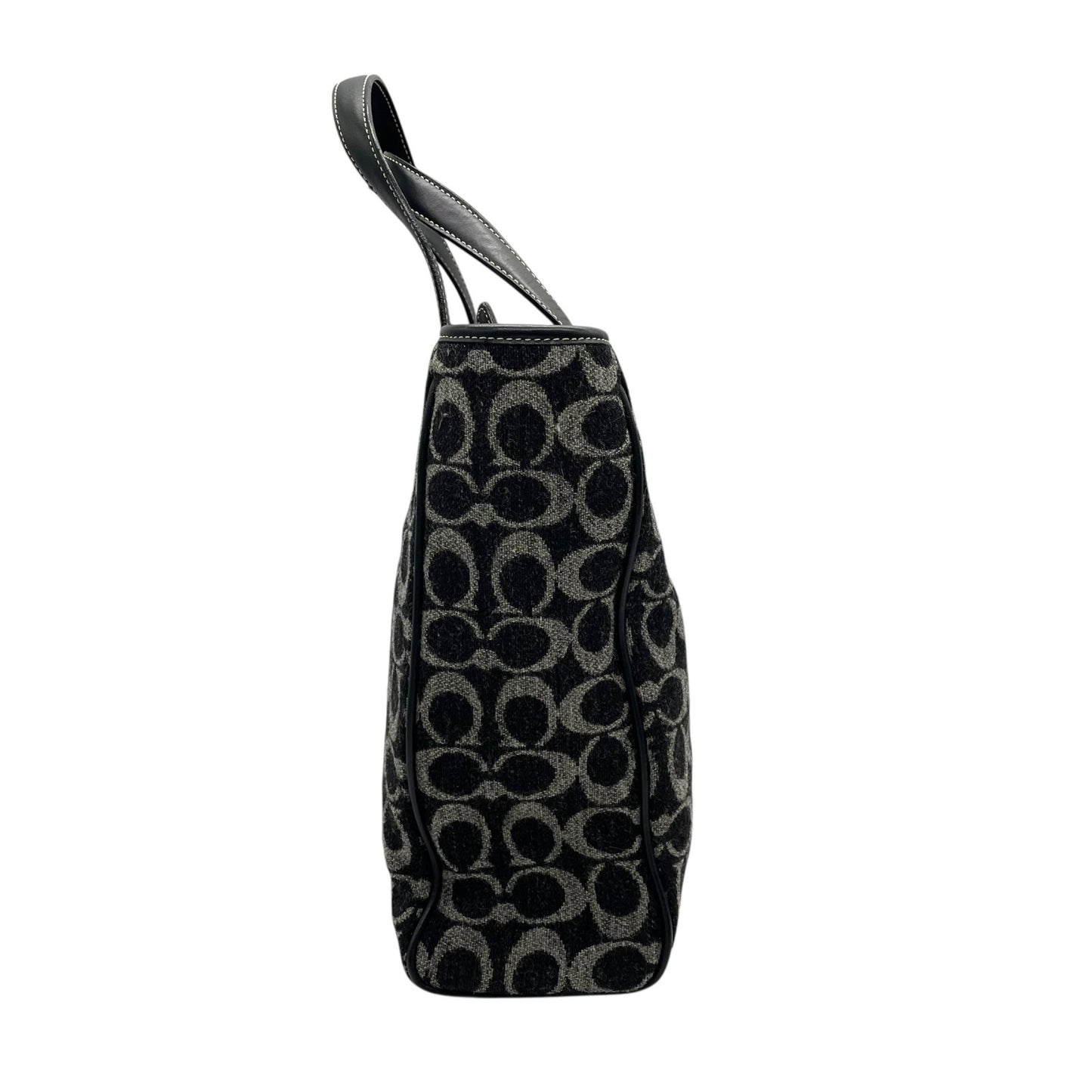 美品 COACH コーチ シグネチャー トートバッグ ハンドバッグ 黒 ブラック グレー ウール レザー シルバー金具 ロゴ ファスナー開閉 レディース S11