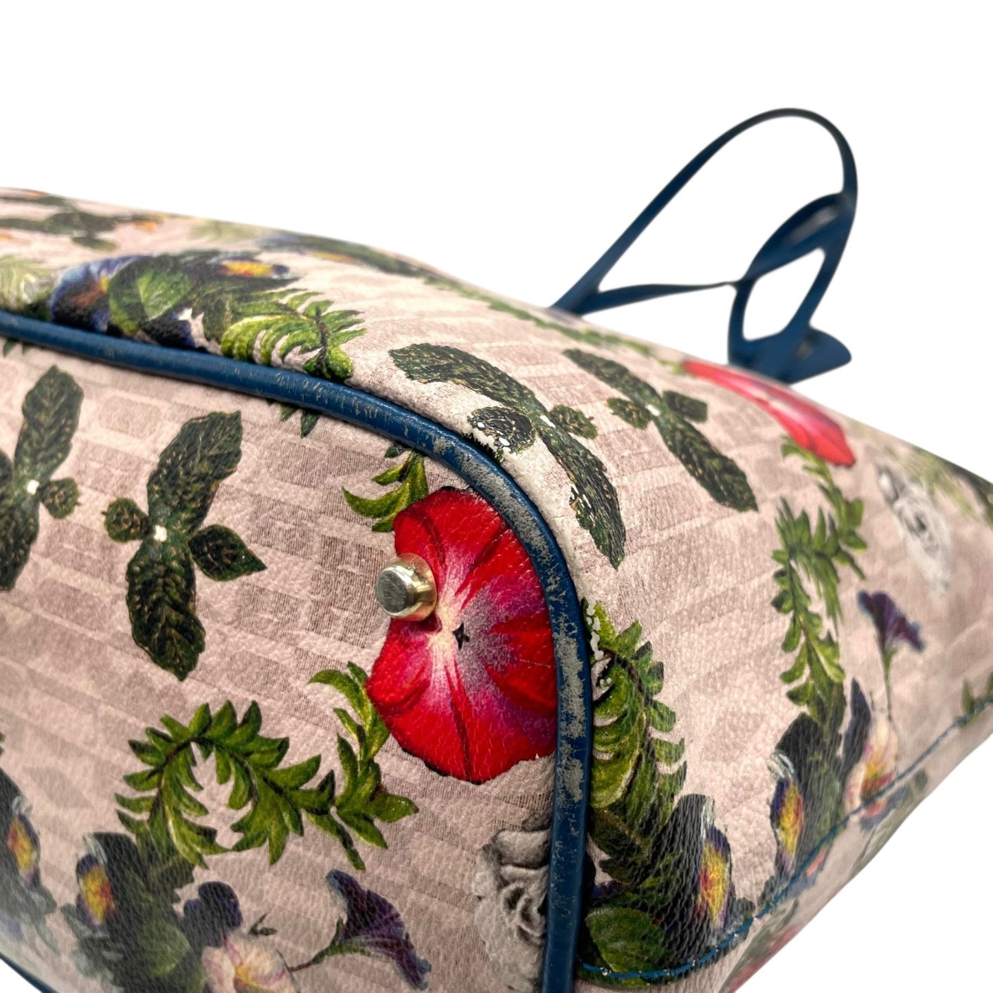 FURLA フルラ トートバッグ PVC レザー マルチカラー ゴールド金具 花柄 ボタニカル 総柄 肩掛け可 ロゴ レディース U13