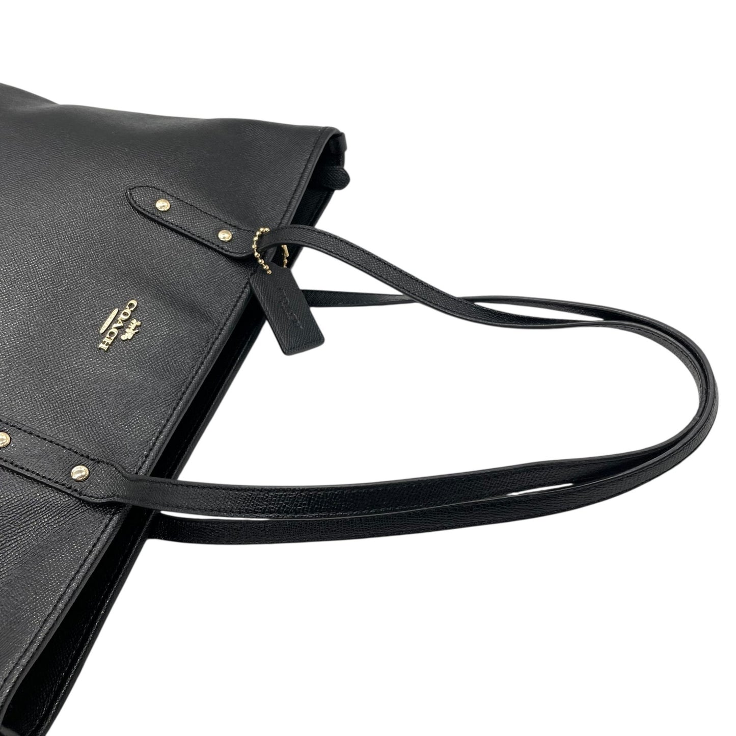 美品 COACH コーチ シティ トートバッグ ブラック 黒 PVC ロゴ ゴールド金具 肩掛け可 A4収納可 大容量 ビジネストート 通勤 レディース E8