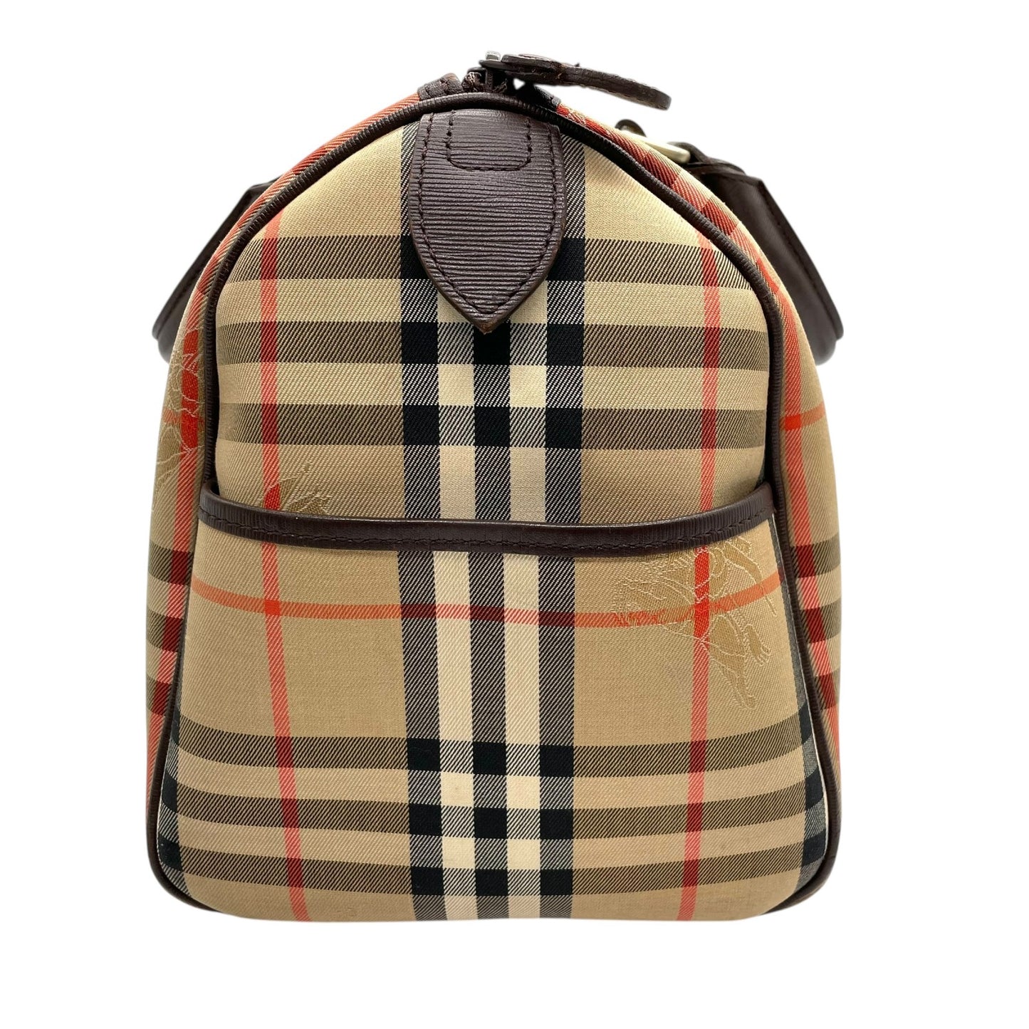 バーバリー Burberrys ボストンバッグ ハンドバッグ シャドーホース ノバチェック ベージュ 茶色 ブラウン キャンバス レザー E