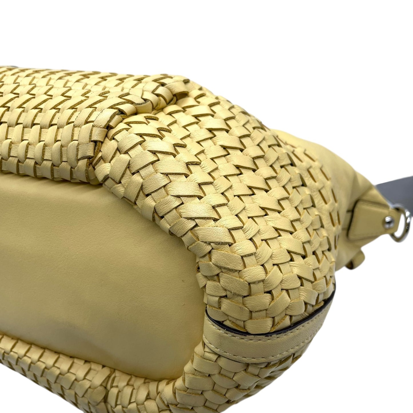 コーチ COACH 2WAY ボストンバッグ ハンドバッグ ショルダーバッグ 肩掛け 23342 イントレチャート 編み込みレザー 黄色 イエロー シルバー金具 チャーム付き U16