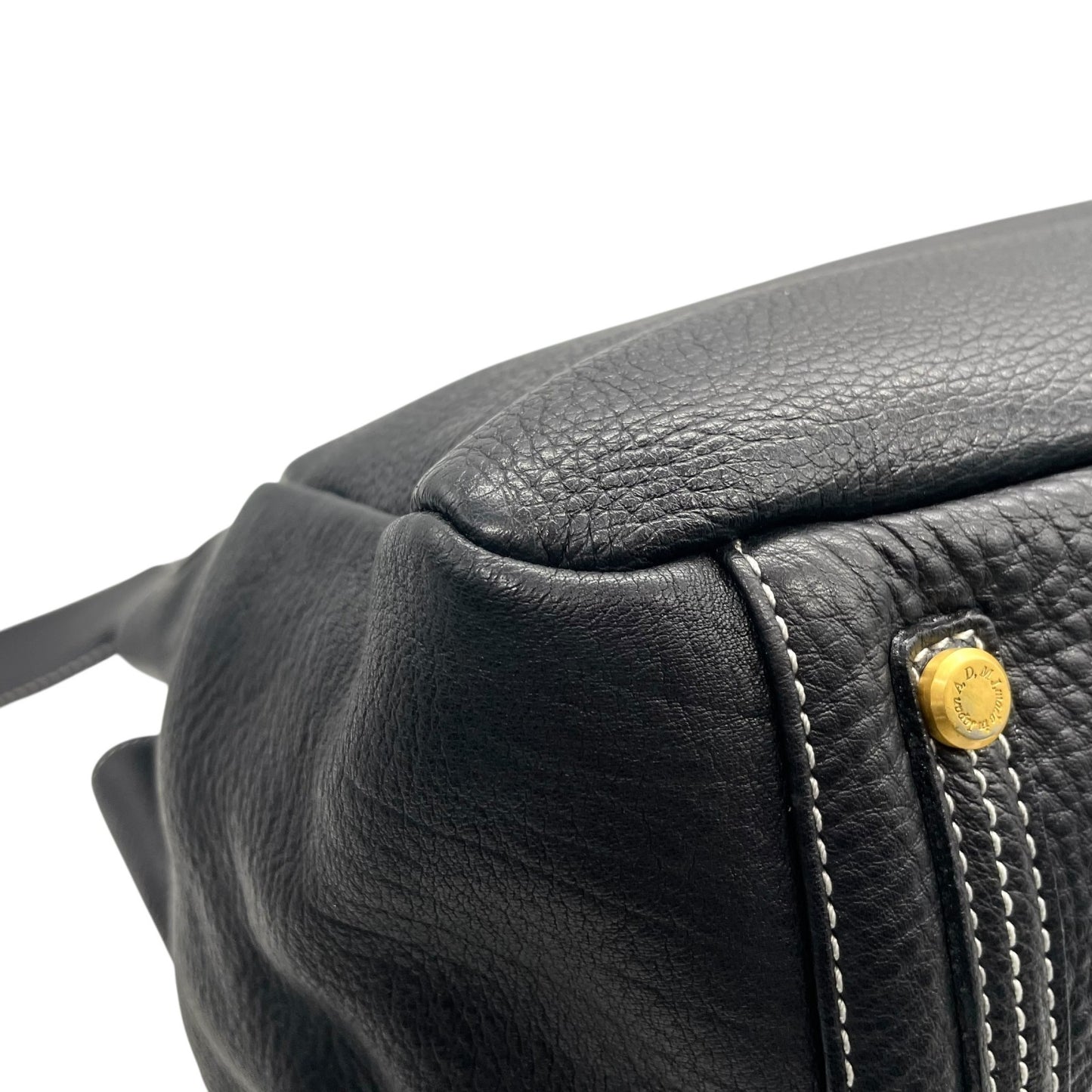 A.D.M.J エーディーエムジェイ トートバッグ レザー 黒 ブラック ホワイトステッチ シュリンクレザー 金金具 ゴールド金具 T3