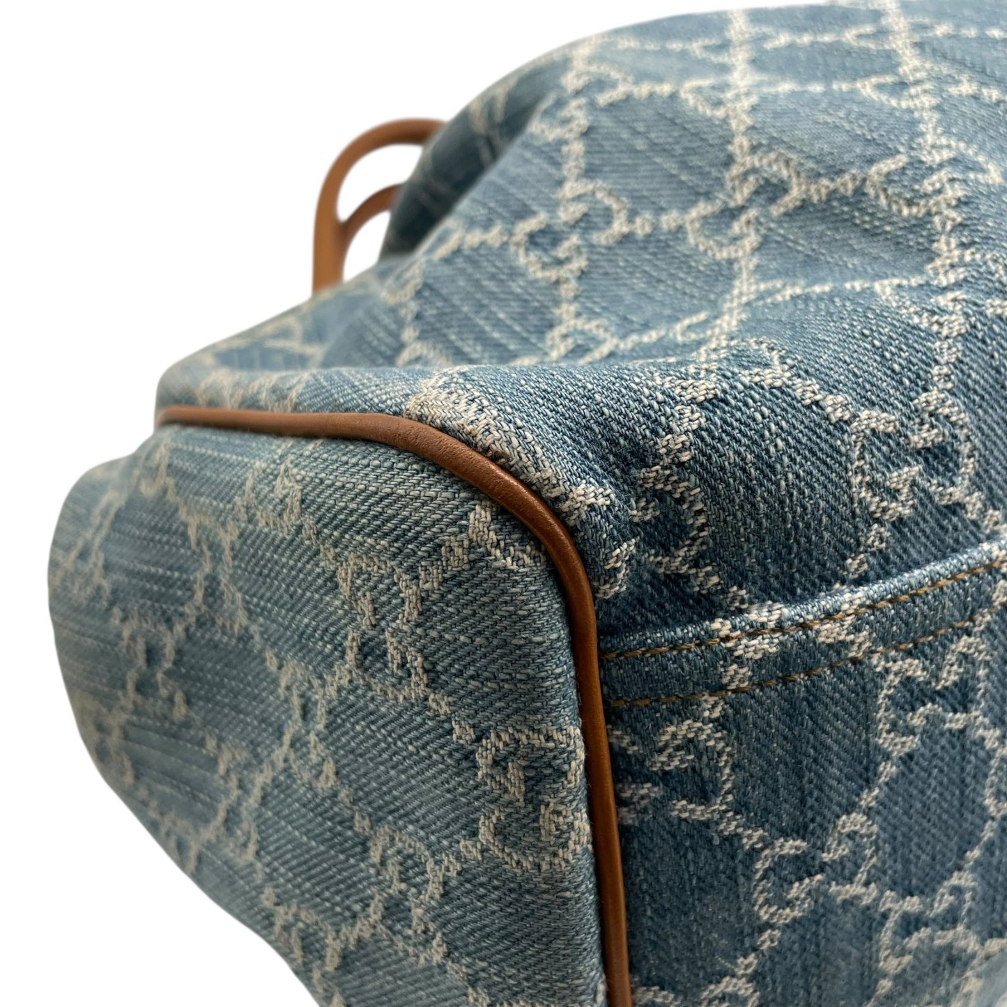 グッチ GUCCI GGデニム GGキャンバス スーキー ハンドバッグ トートバッグ キャンバス×レザー チャーム付 ブルー 青 ブラウン 茶 ゴールド金具 ホーボー Y2K レディース K9