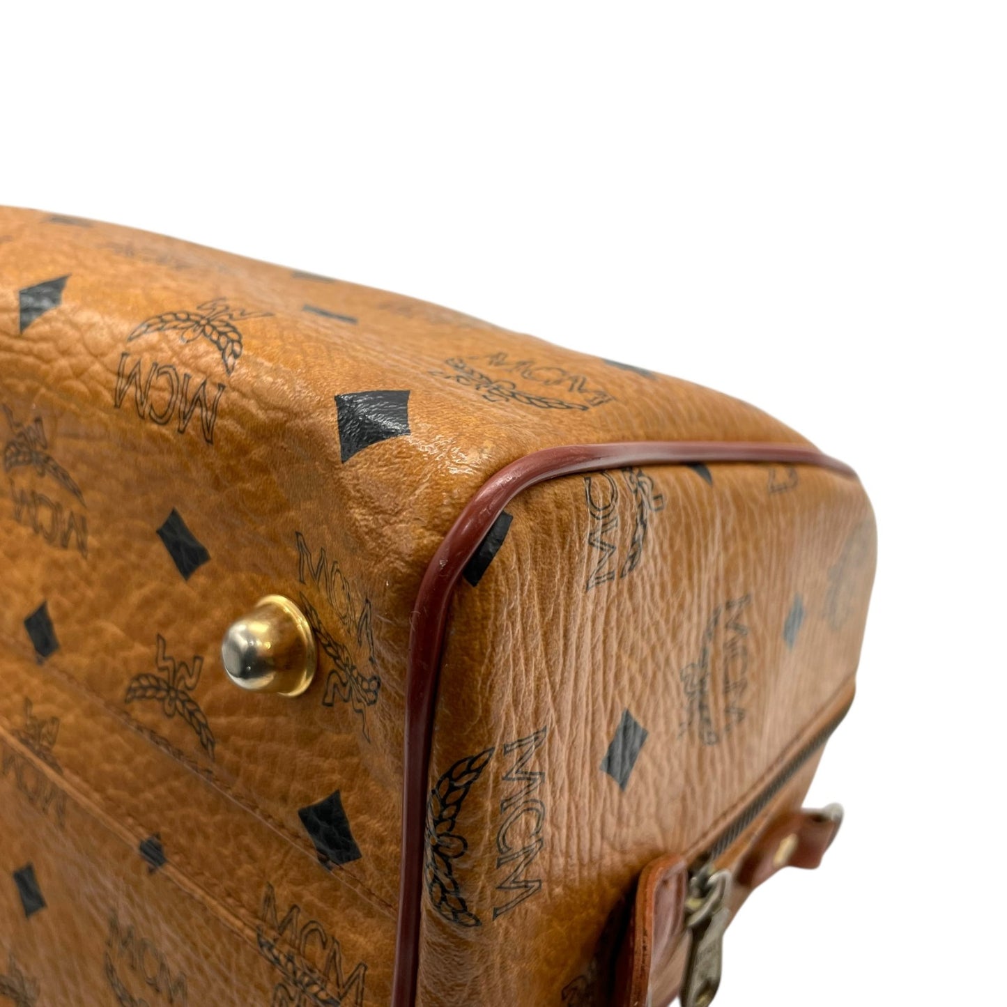 MCM エムシーエム ヴィセトス ボストンバッグ ミニボストン ハンドバッグ ショルダー付き ブラウン 茶色 レザー 2WAY ゴールド金具 ヴィンテージ D1