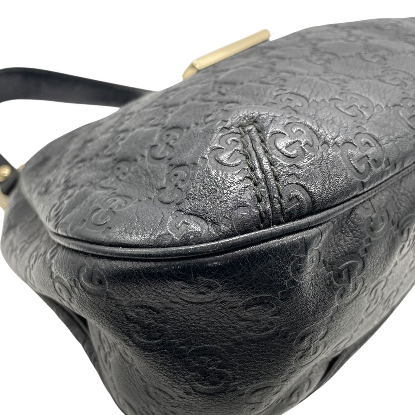 美品 グッチ GUCCI GG柄 グッチシマ レザー ホーボーバッグ ワンショルダー黒 ブラック ショルダーバッグ ロゴプレート ゴールド金具 ヴィンテージ レディース Z1