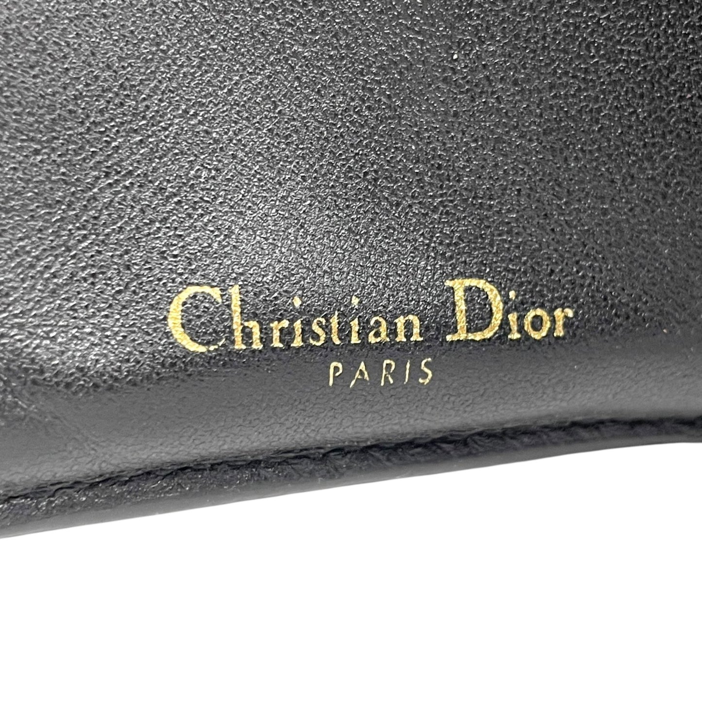 【美品】Christian Dior クリスチャンディオール モンテーニュ ロータス 三つ折り財布 コンパクトウォレット ブラック レザー CDロゴ ゴールド金具 レディース W3