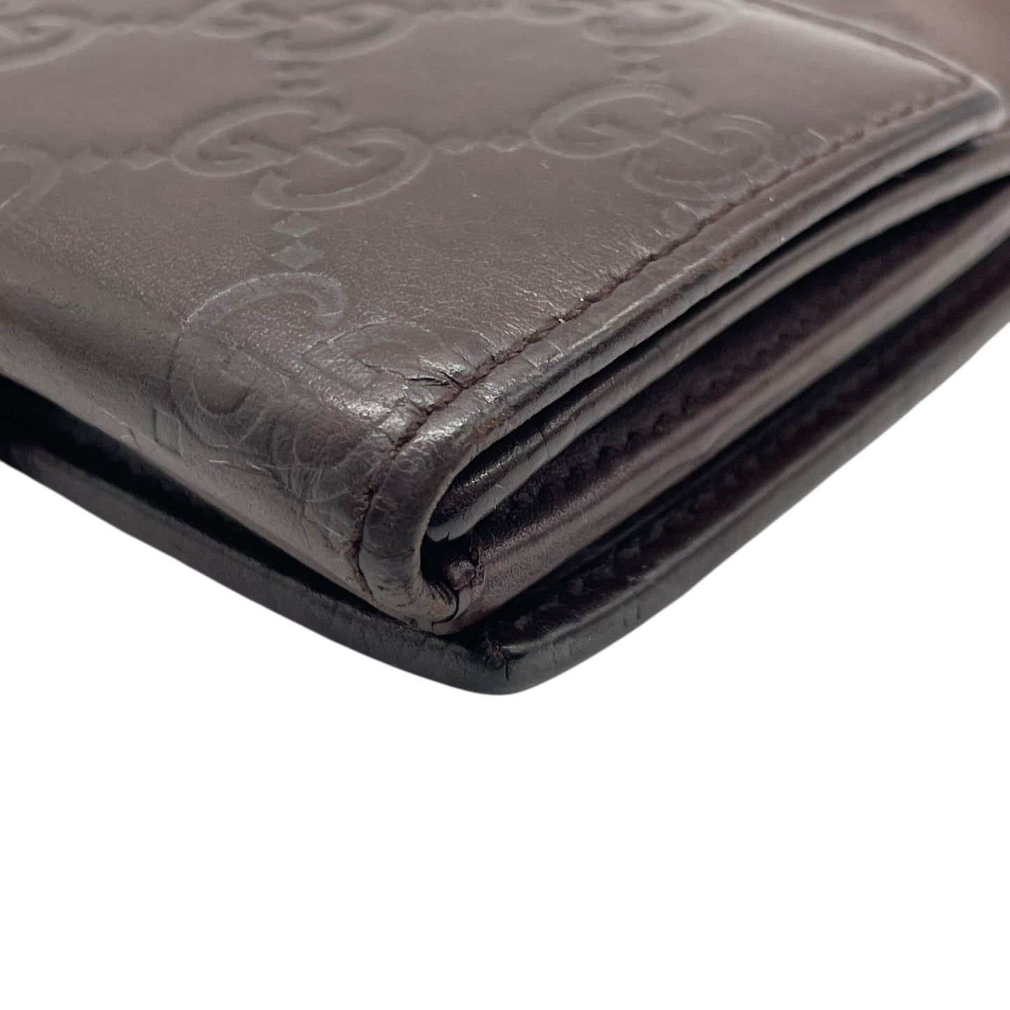 GUCCI グッチ グッチシマ 二つ折り財布 コンパクトウォレット GG柄 型押し レザー ブラウン ゴールド金具 プレートロゴ ヴィンテージ レディース M2