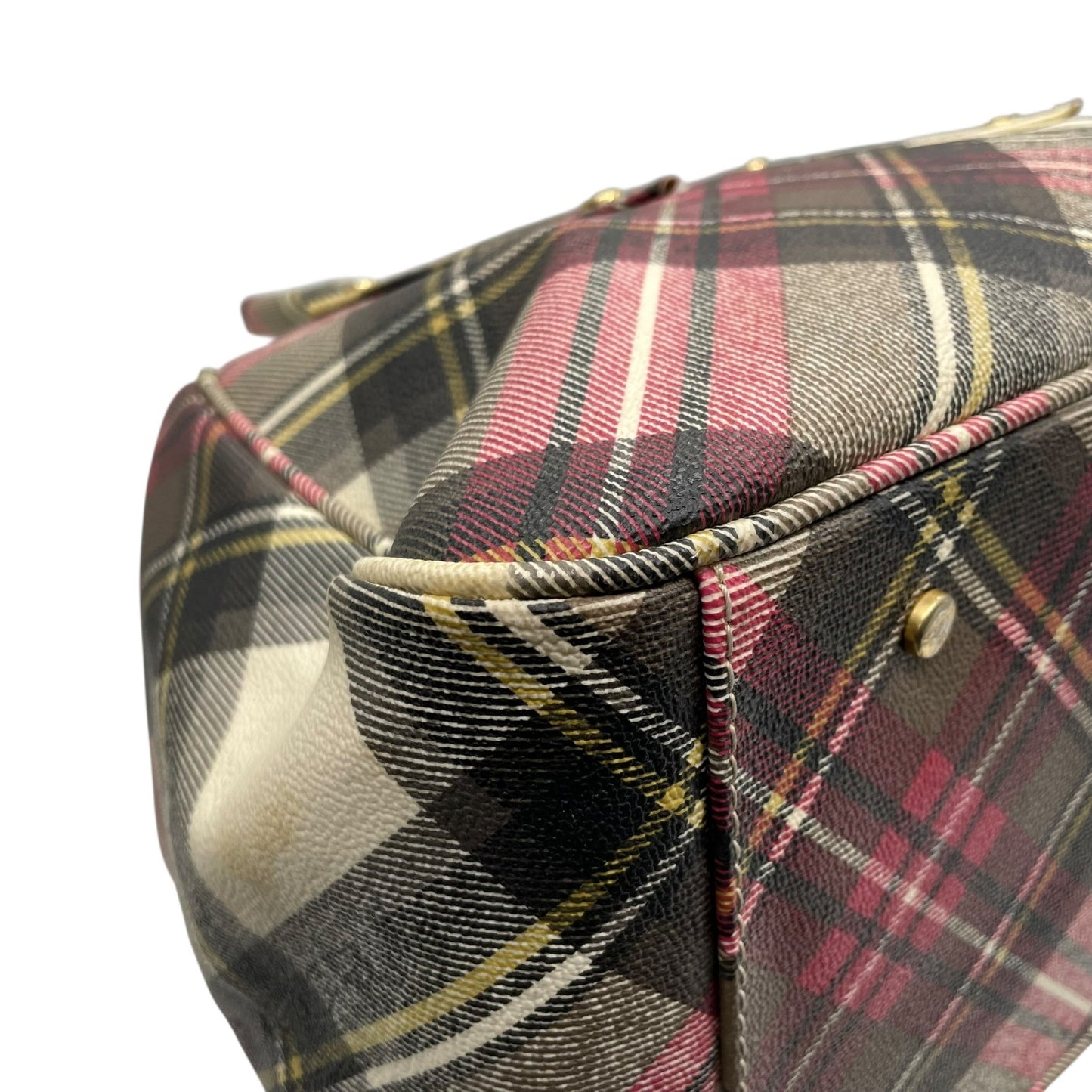 ヴィヴィアンウエストウッド Vivienne Westwood タータンチェック ボストンバッグ ハンドバッグ マルチカラー 赤 レッド 大容量 旅行トラベル C8