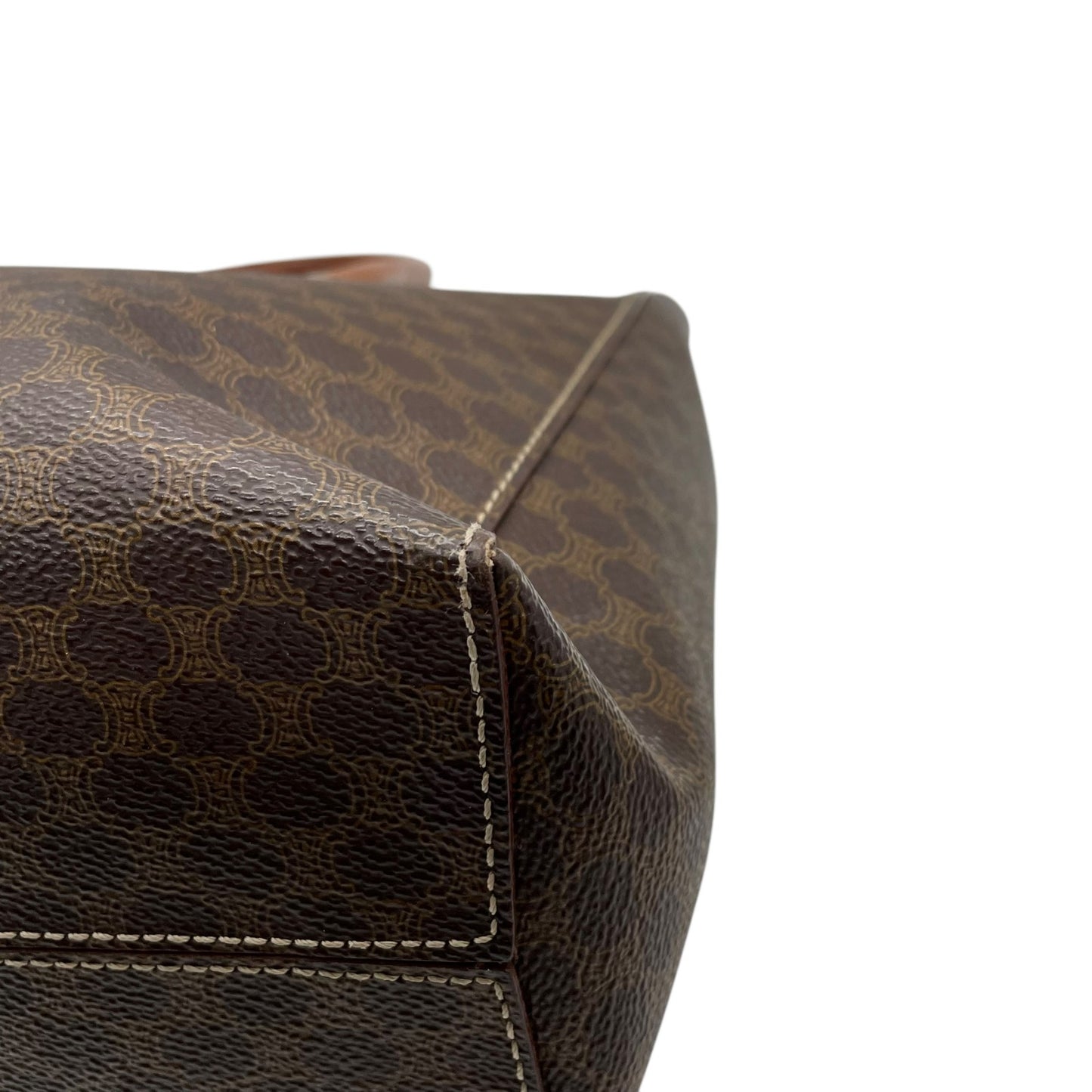 美品 CELINE セリーヌ ヴィンテージ ハンドバッグ マカダム柄 トートバッグ ブラウン レザー PVC MC97 Z1