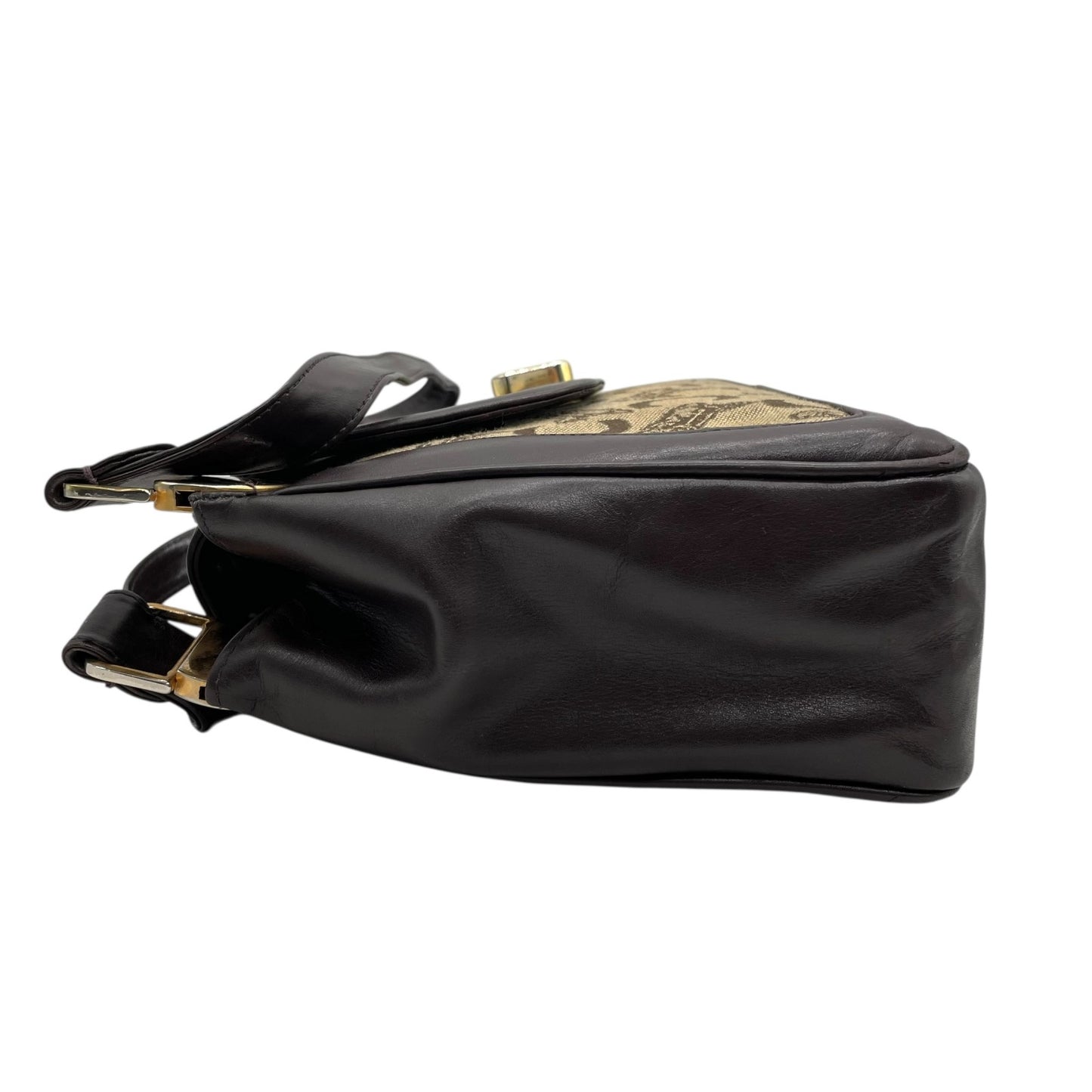 Authentic CELINE C Macadam Turnlock Handbag Canvas Leather Brown Gold Hardware Women