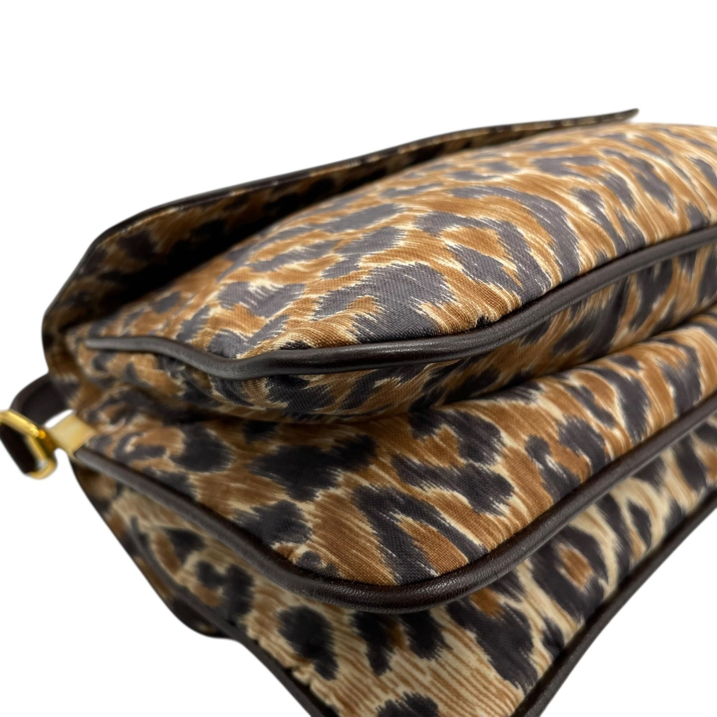 Authentic DOLCE&GABBANA Leopard Print Shoulder Bag Leather Canvas Brown Gold Hardware D&G Logo Flap Women's