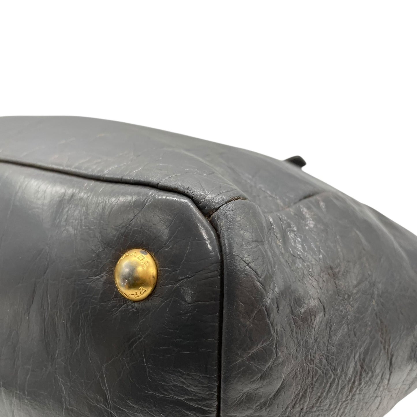 Authentic PRADA 2WAY Handbag Shoulder Bag Leather Gold Hardware Triangular Logo Dark Gray Women's Crossbody