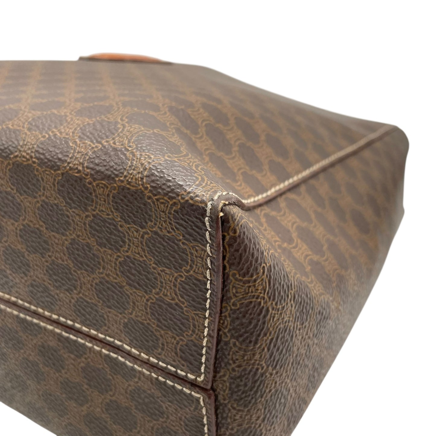 Authentic CELINE Vintage Macadam Handbag Brown PVC Leather Gold Hardware Tote Bag Women's