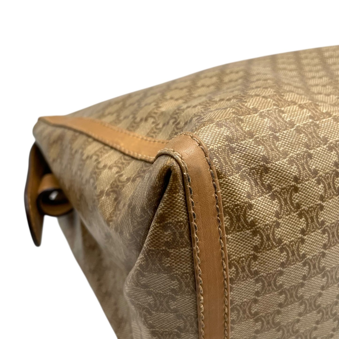 Authentic CELINE Vintage Macadam Handbag Leather PVC Beige Brown Gold Hardware Tote Bag Women's