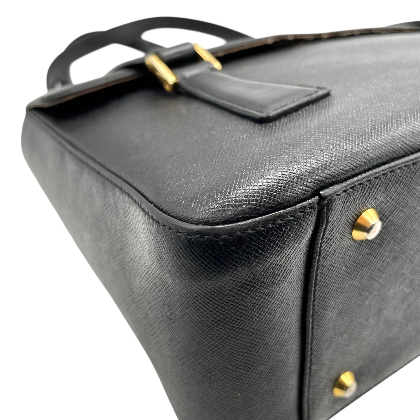 Authentic BURBERRY Handbag Tote Bag Black Leather Gold Hardware Logo Nova Check Women's Men's Shoulder Bag