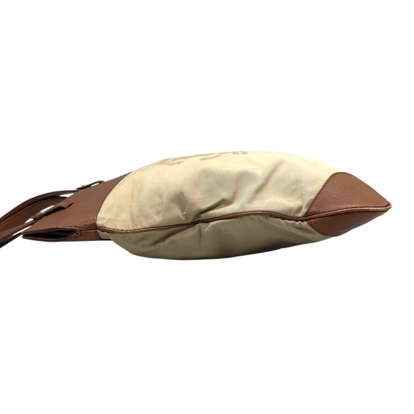 美品 BURBERRY バーバリー トートバッグ キャンバス レザー ベージュ 茶 ブラウン 刺繡ロゴ ゴールド金具 肩掛け可 内側ノバチェック レディース U13