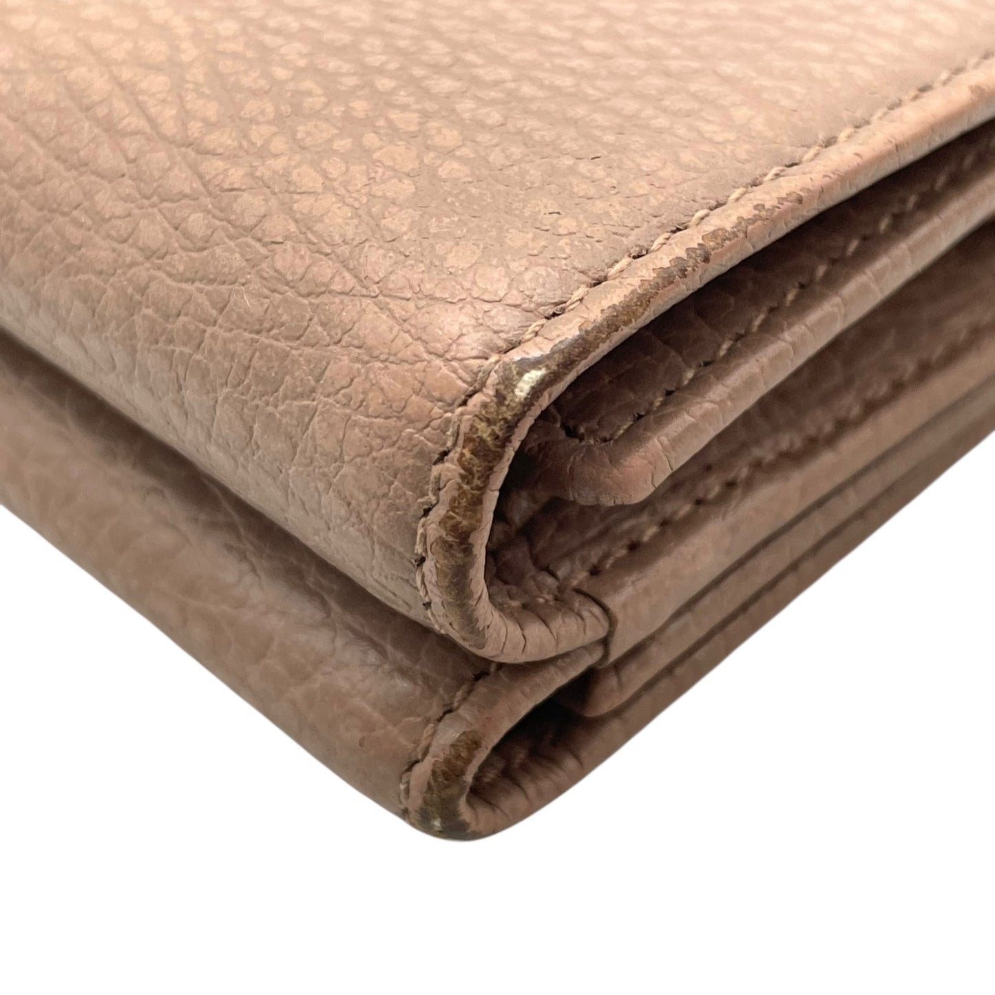 GUCCI グッチ GGマーモント 三つ折り財布 474746 ピンクベージュ レザー 本革 シボ革 ゴールド金具 レディース W2