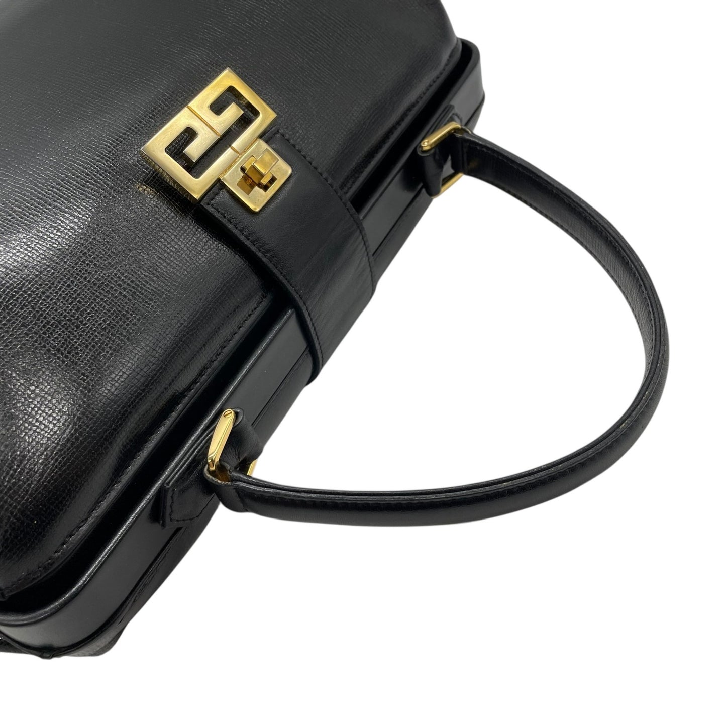 GIVENCHY ジバンシィ ジバンシー SACS ハンドバッグ 黒 ブラック レザー 本革 ゴールド金具 トップハンドル Gロゴ 手提げ レディース ヴィンテージ B5