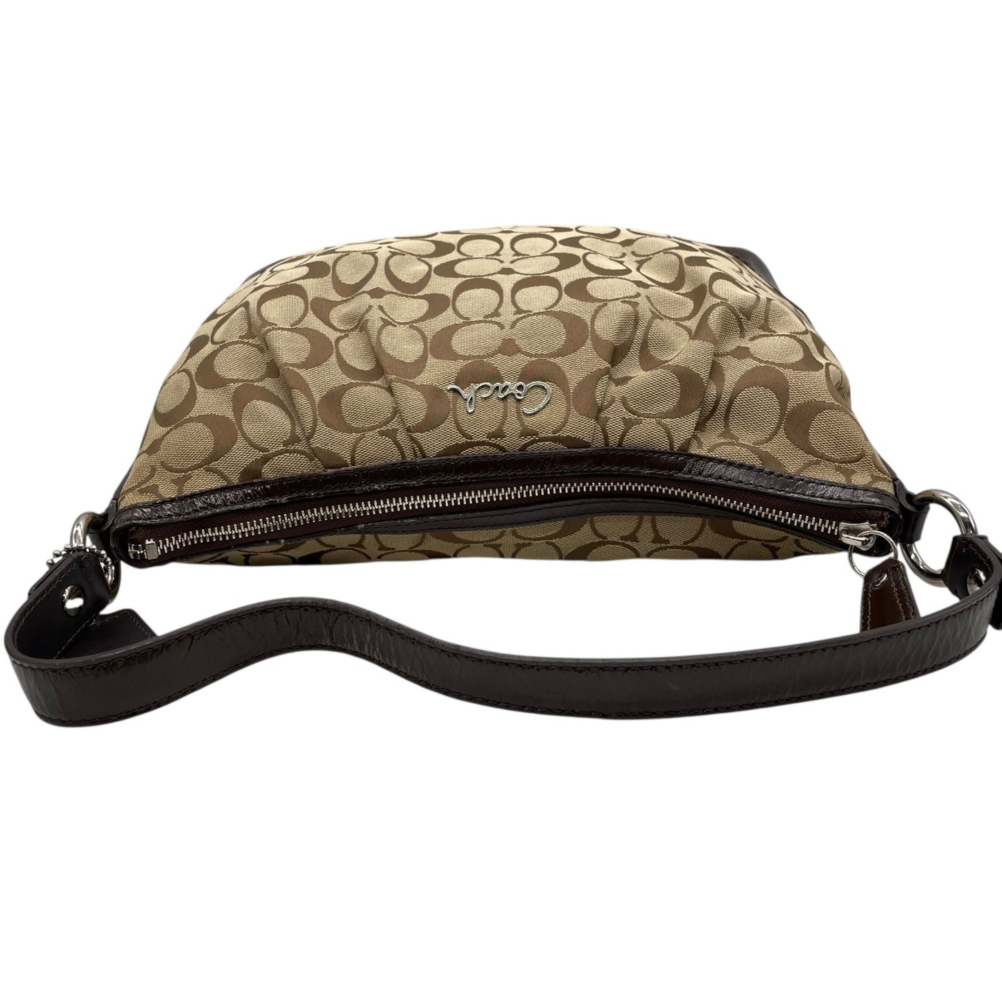 COACH コーチ シグネチャー 2WAY ハンドバッグ ショルダーバッグ F17400 キャンバス パテントレザー 茶 ブラウン シルバー金具 肩掛け可 斜め掛け可 レディース U13